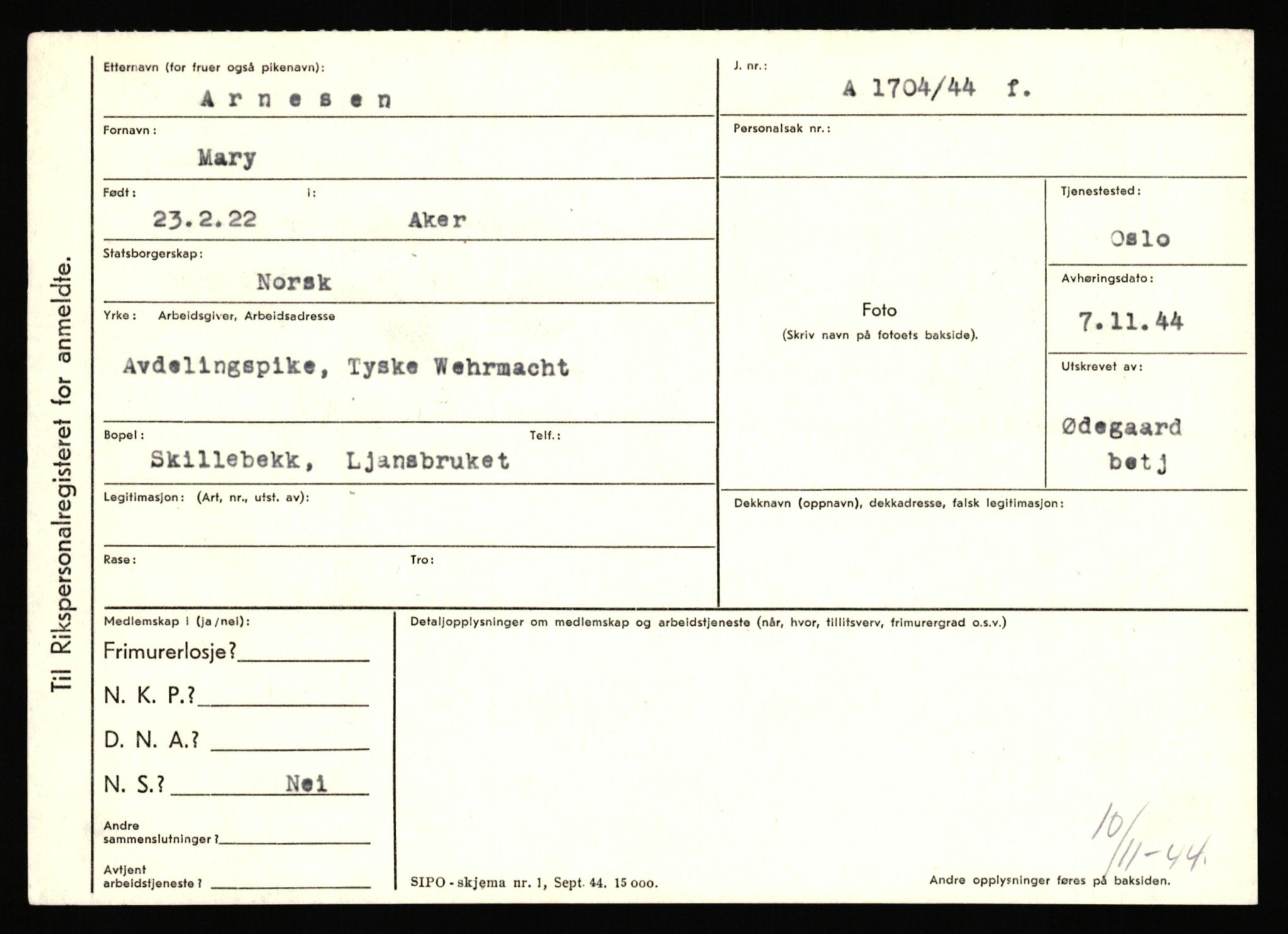 Statspolitiet - Hovedkontoret / Osloavdelingen, AV/RA-S-1329/C/Ca/L0002: Arneberg - Brand, 1943-1945, p. 146