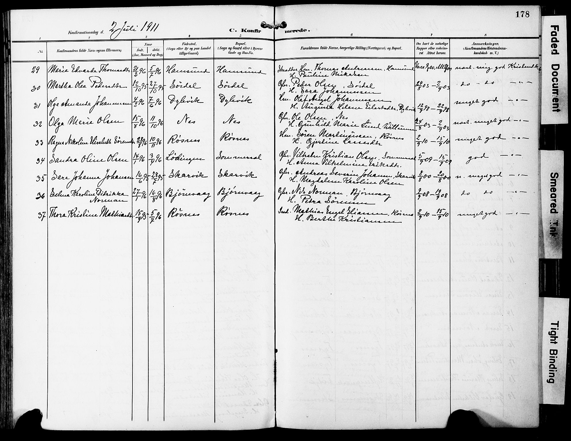 Ministerialprotokoller, klokkerbøker og fødselsregistre - Nordland, AV/SAT-A-1459/859/L0848: Parish register (official) no. 859A08, 1900-1912, p. 178
