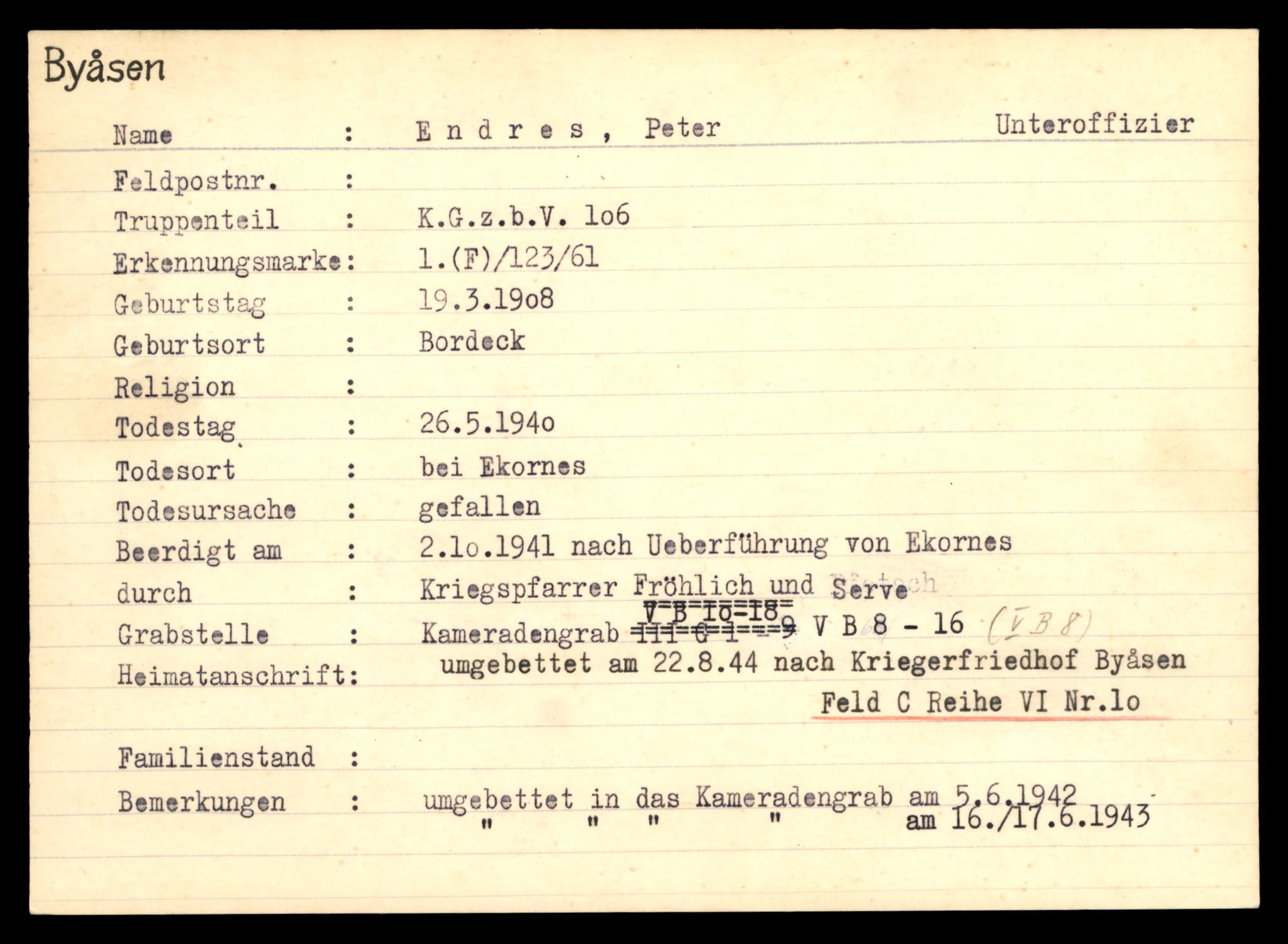 Distriktskontoret for krigsgraver, AV/SAT-A-5030/E/L0004: Kasett/kartotek over tysk Krigskirkegård på Byåsen, 1945, p. 361