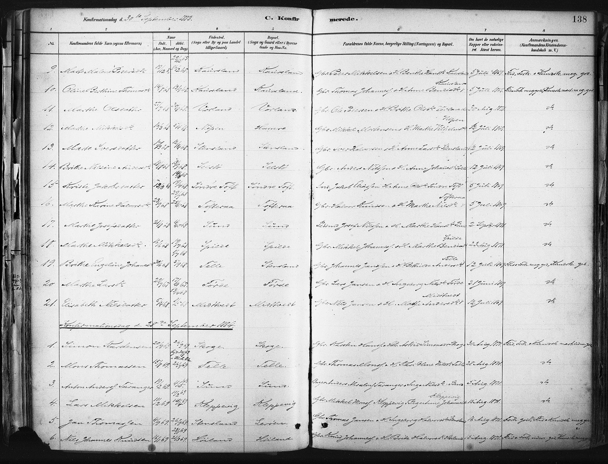 Sund sokneprestembete, SAB/A-99930: Parish register (official) no. B 1, 1882-1907, p. 138
