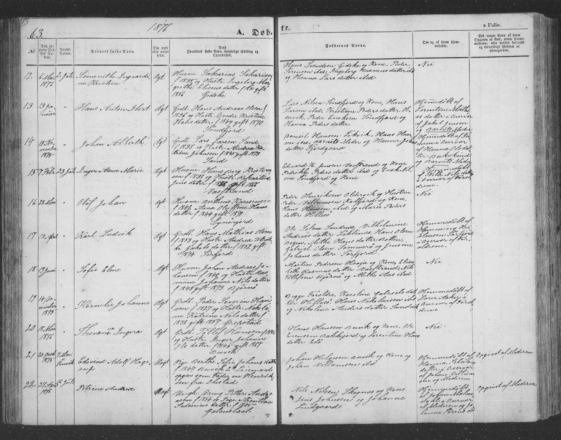 Lenvik sokneprestembete, SATØ/S-1310/H/Ha/Hab/L0020klokker: Parish register (copy) no. 20, 1855-1883, p. 63
