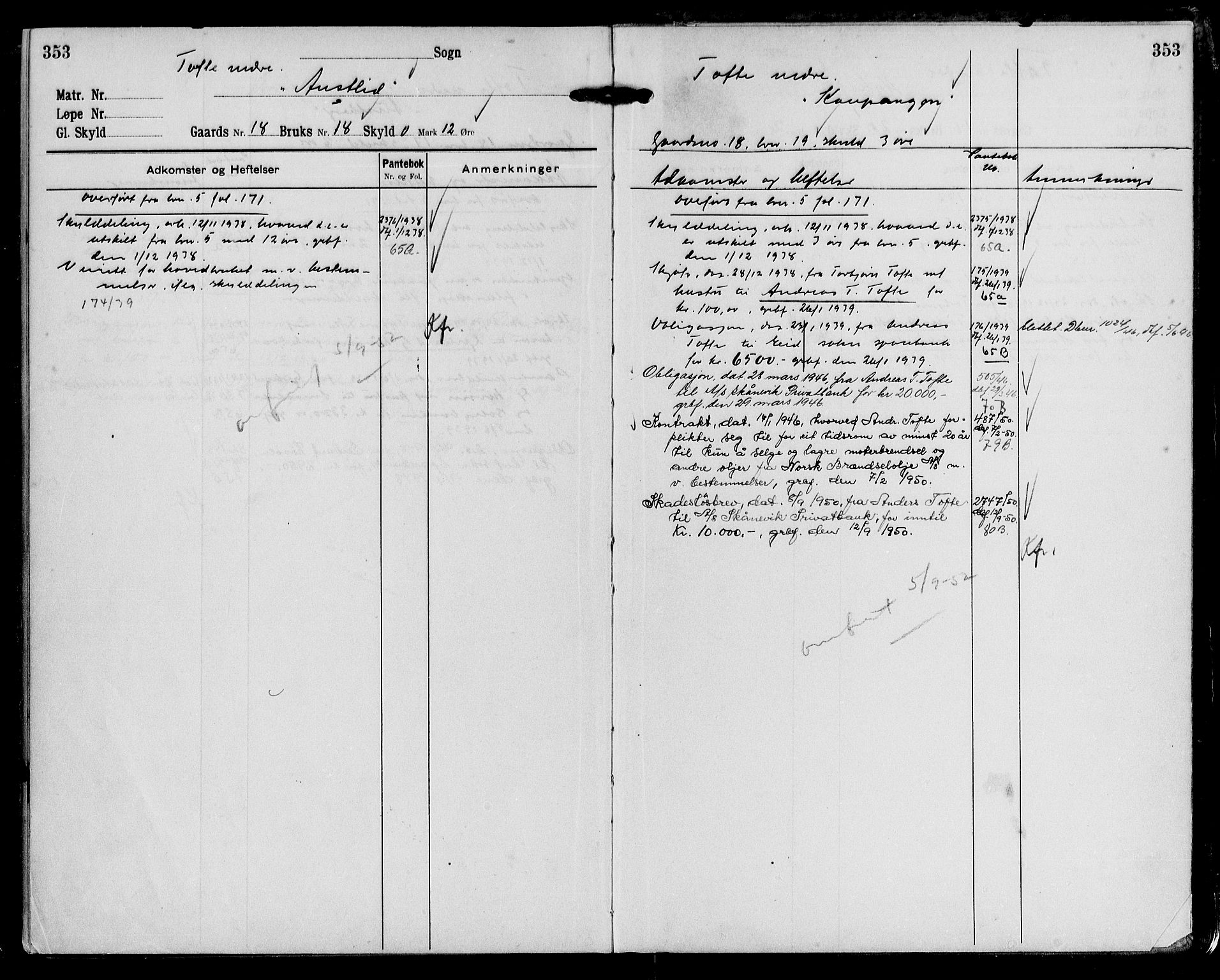 Sunnhordland sorenskrivar, SAB/A-2401/1/G/Ga/Gah/L0005: Mortgage register no. II.A.h.5, 1916-1952, p. 353