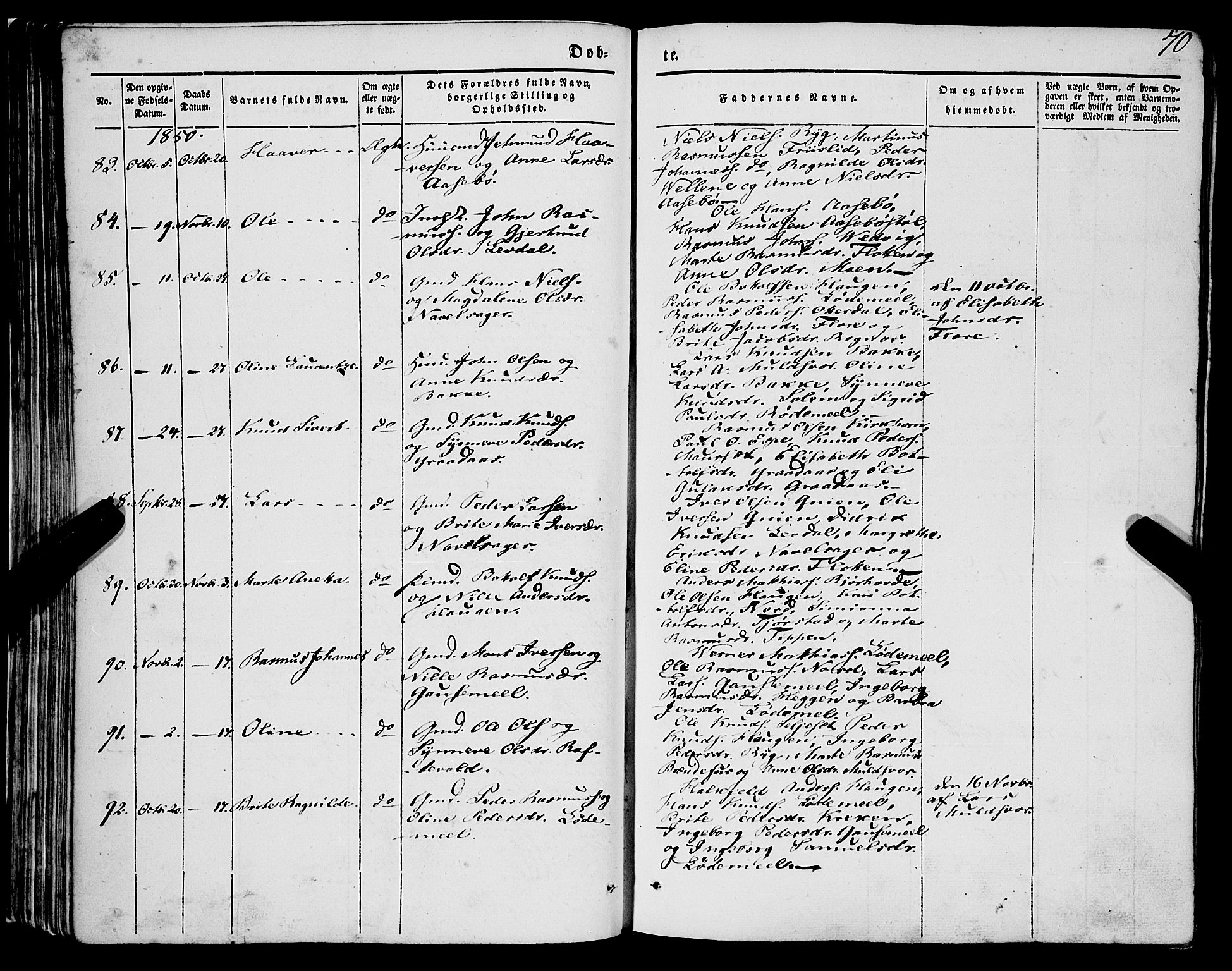 Eid sokneprestembete, AV/SAB-A-82301/H/Haa/Haaa/L0007: Parish register (official) no. A 7, 1844-1858, p. 70