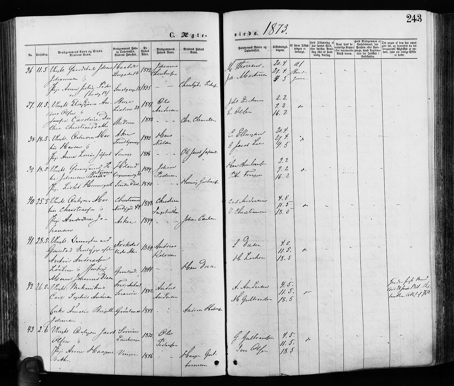 Grønland prestekontor Kirkebøker, SAO/A-10848/F/Fa/L0005: Parish register (official) no. 5, 1869-1880, p. 243