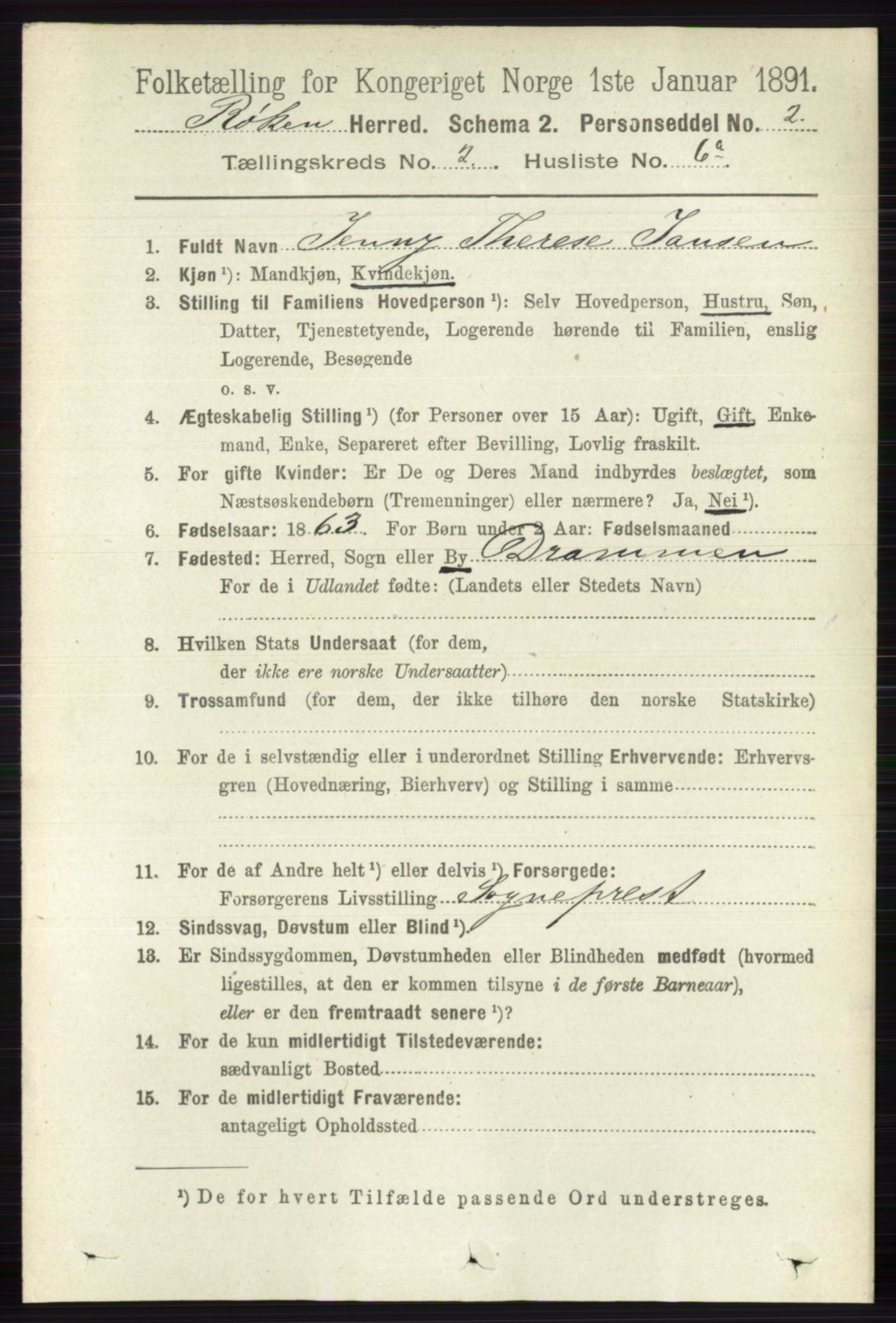 RA, 1891 census for 0627 Røyken, 1891, p. 585