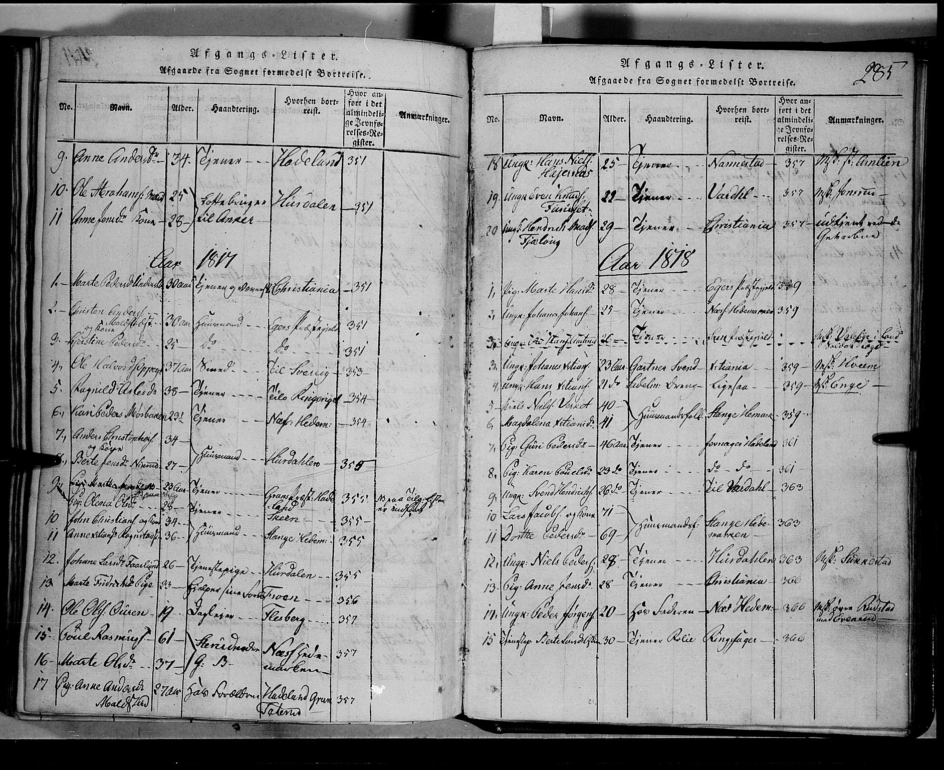 Toten prestekontor, SAH/PREST-102/H/Ha/Hab/L0001: Parish register (copy) no. 1, 1814-1820, p. 285