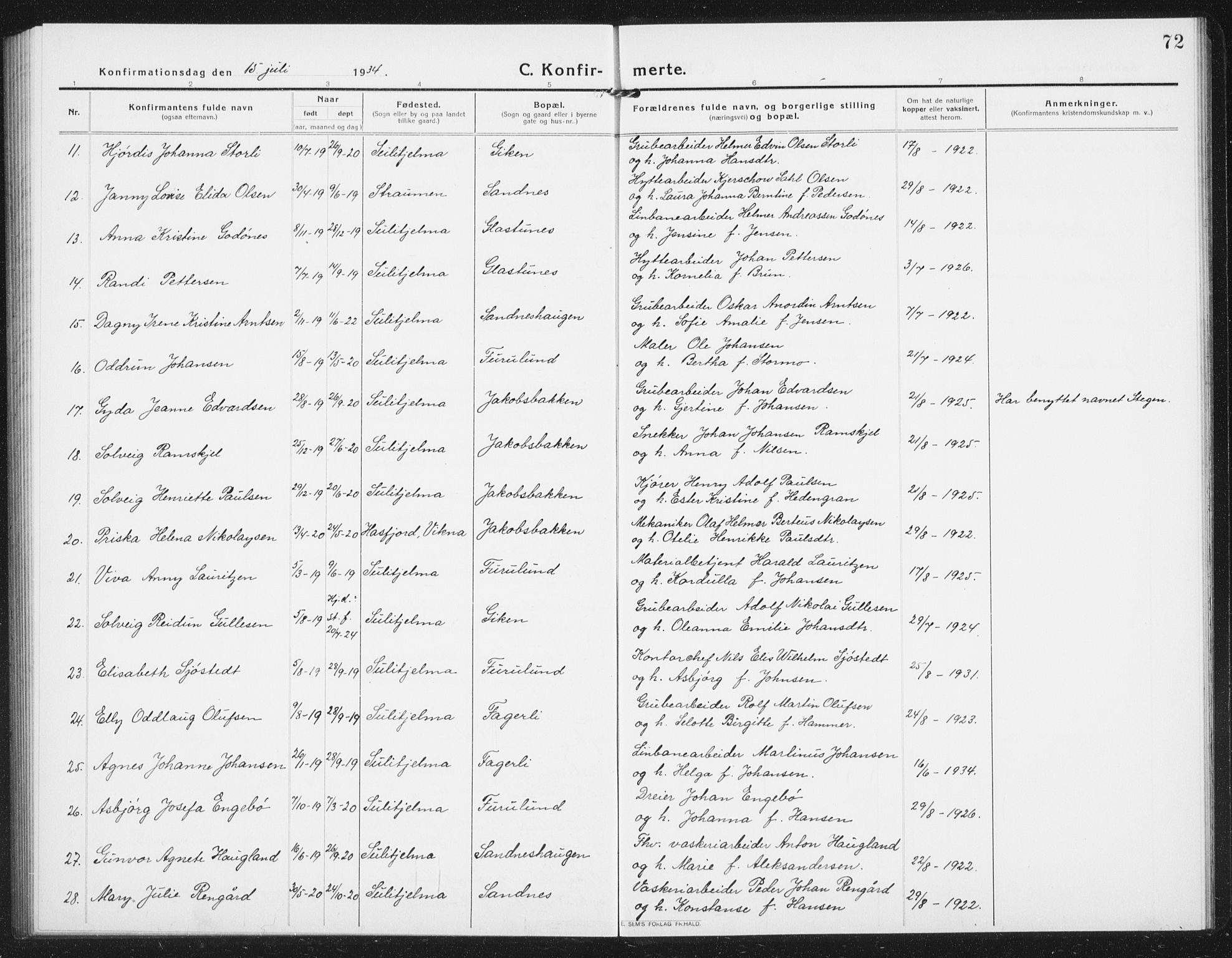 Ministerialprotokoller, klokkerbøker og fødselsregistre - Nordland, AV/SAT-A-1459/850/L0717: Parish register (copy) no. 850C01, 1915-1941, p. 72