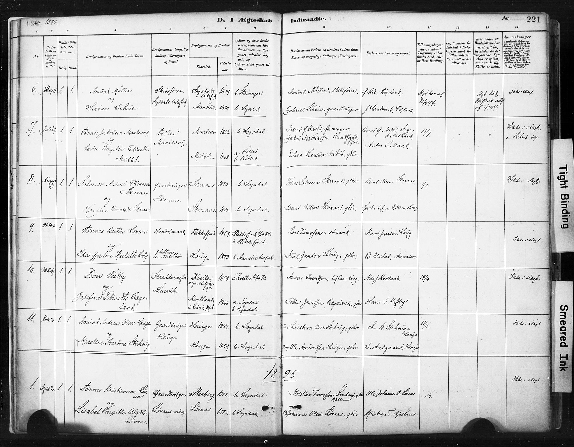 Sokndal sokneprestkontor, SAST/A-101808: Parish register (official) no. A 11.2, 1887-1905, p. 221