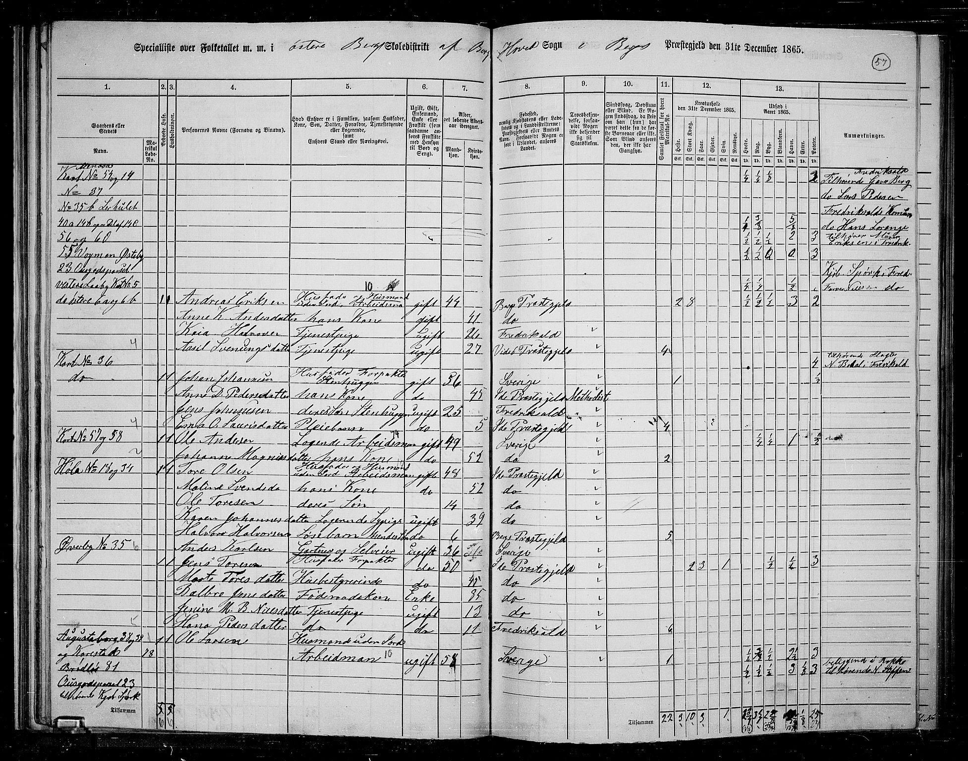 RA, 1865 census for Berg, 1865, p. 54