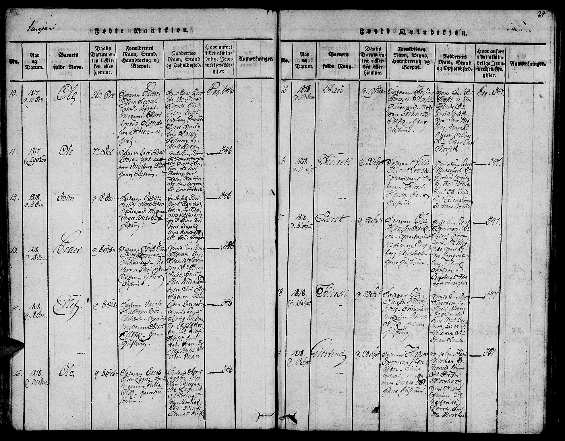 Ministerialprotokoller, klokkerbøker og fødselsregistre - Sør-Trøndelag, AV/SAT-A-1456/685/L0955: Parish register (official) no. 685A03 /2, 1817-1829, p. 24