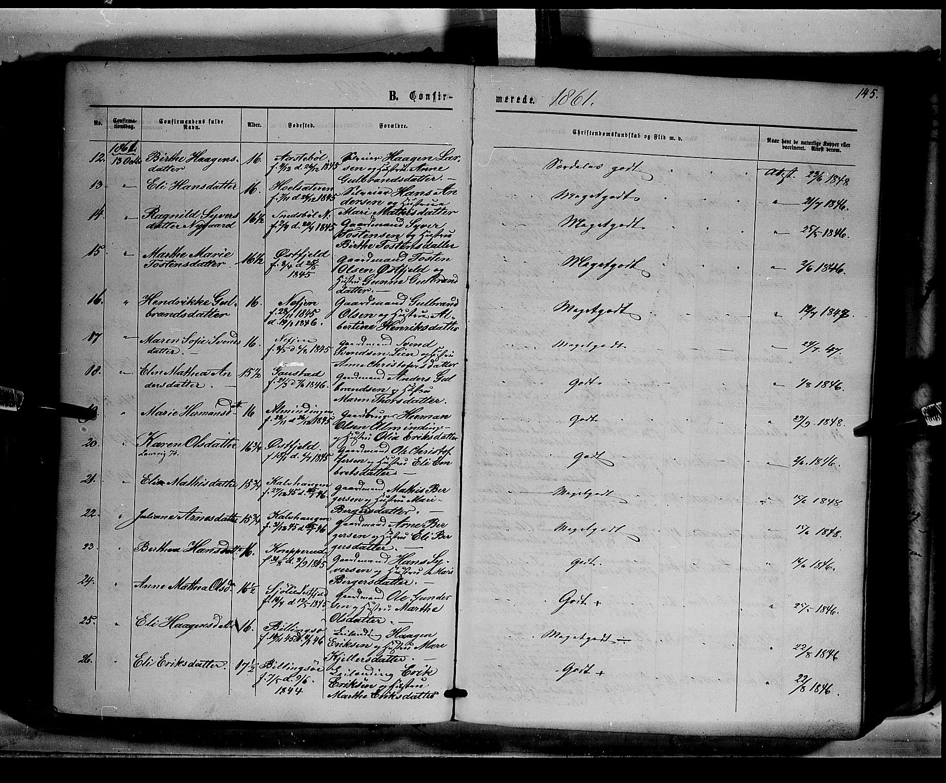 Eidskog prestekontor, AV/SAH-PREST-026/H/Ha/Haa/L0001: Parish register (official) no. 1, 1860-1867, p. 145