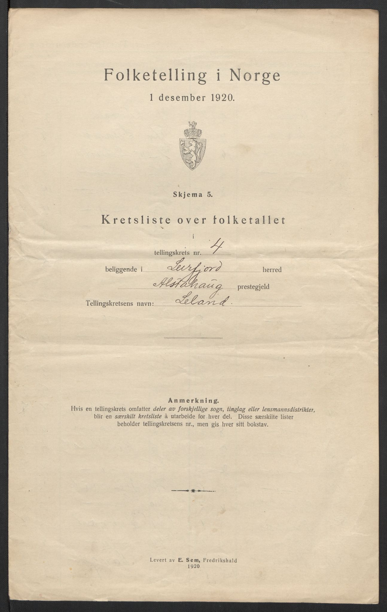 SAT, 1920 census for Leirfjord, 1920, p. 17