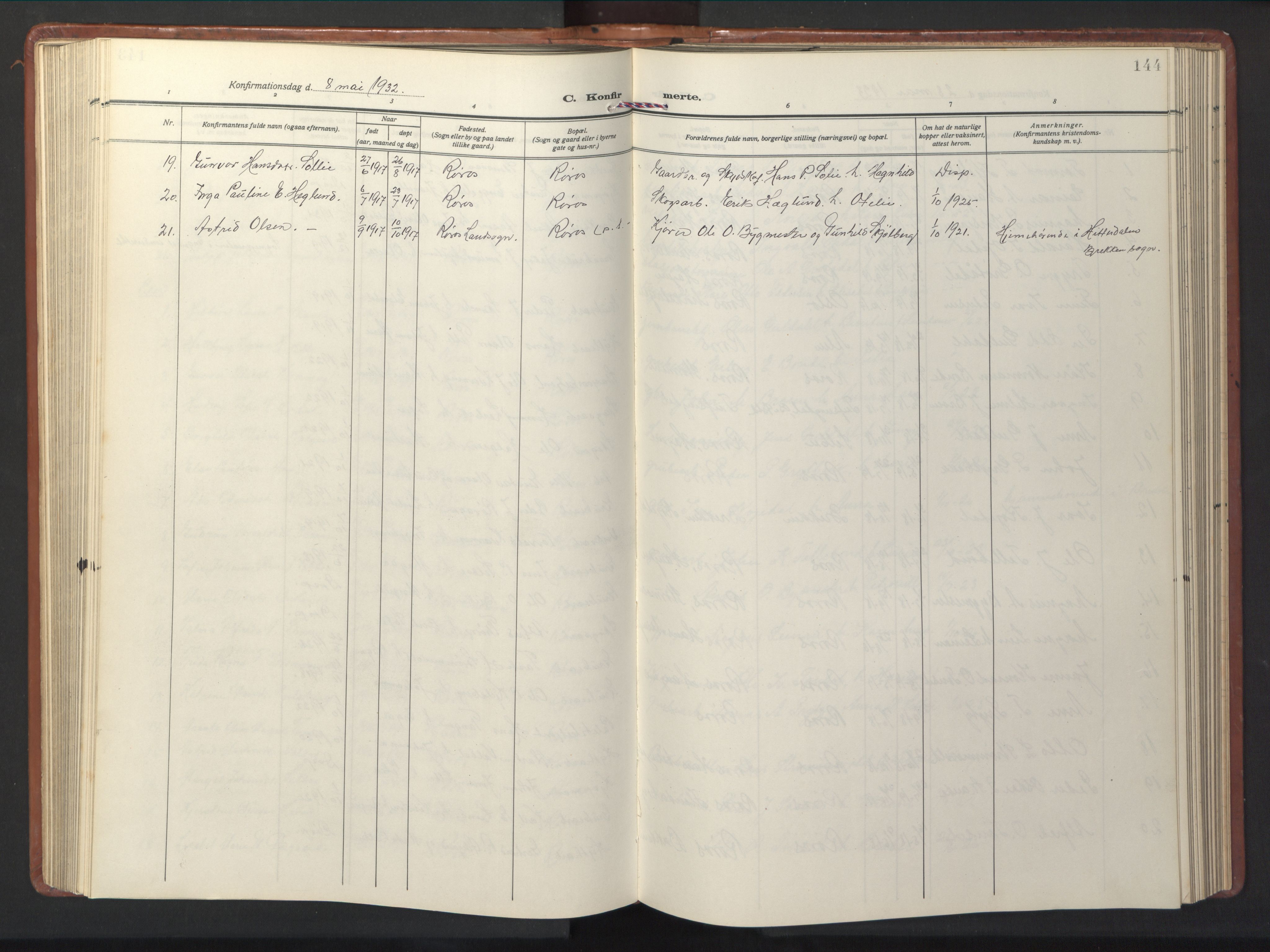 Ministerialprotokoller, klokkerbøker og fødselsregistre - Sør-Trøndelag, SAT/A-1456/681/L0943: Parish register (copy) no. 681C07, 1926-1954, p. 144