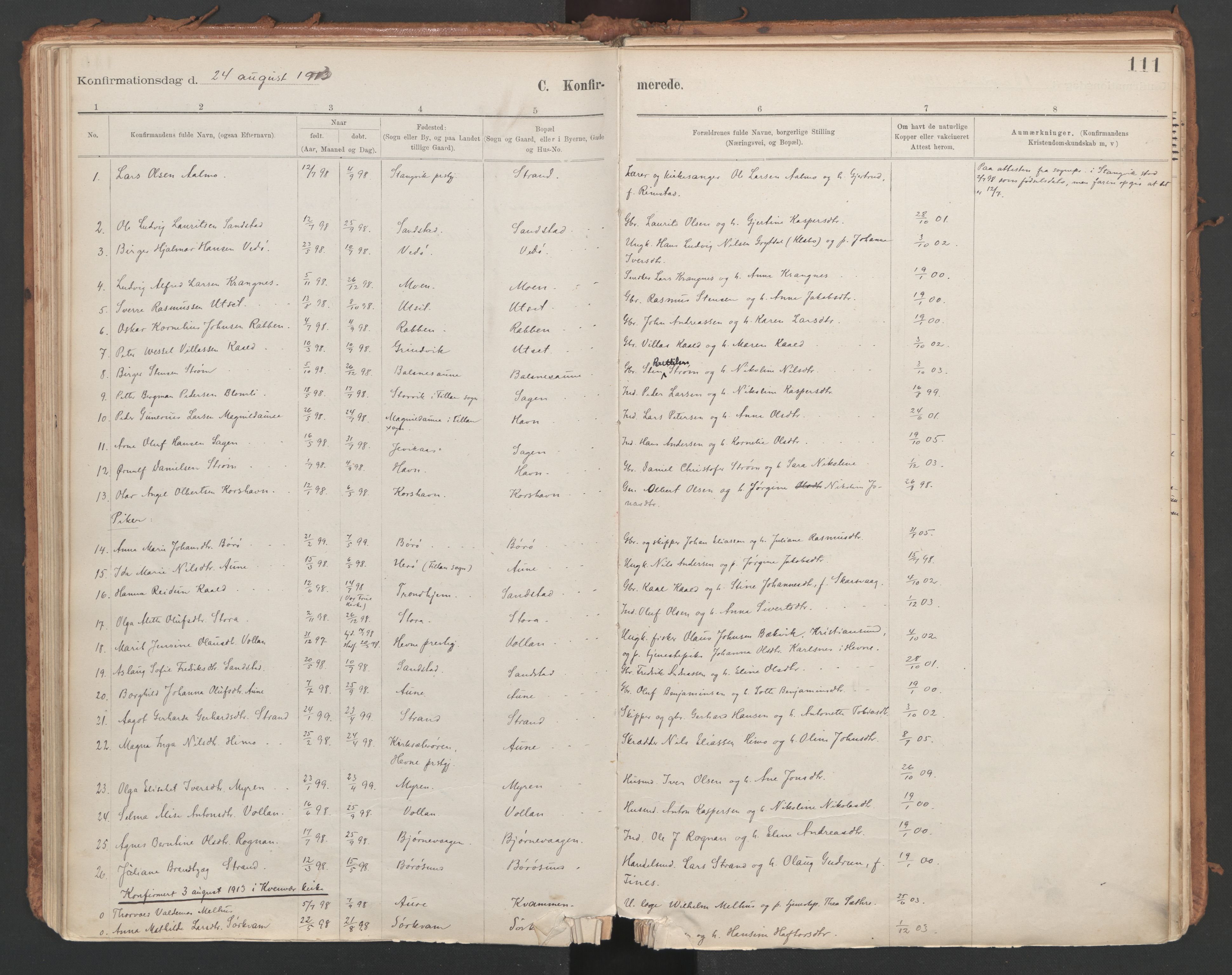 Ministerialprotokoller, klokkerbøker og fødselsregistre - Sør-Trøndelag, SAT/A-1456/639/L0572: Parish register (official) no. 639A01, 1890-1920, p. 111