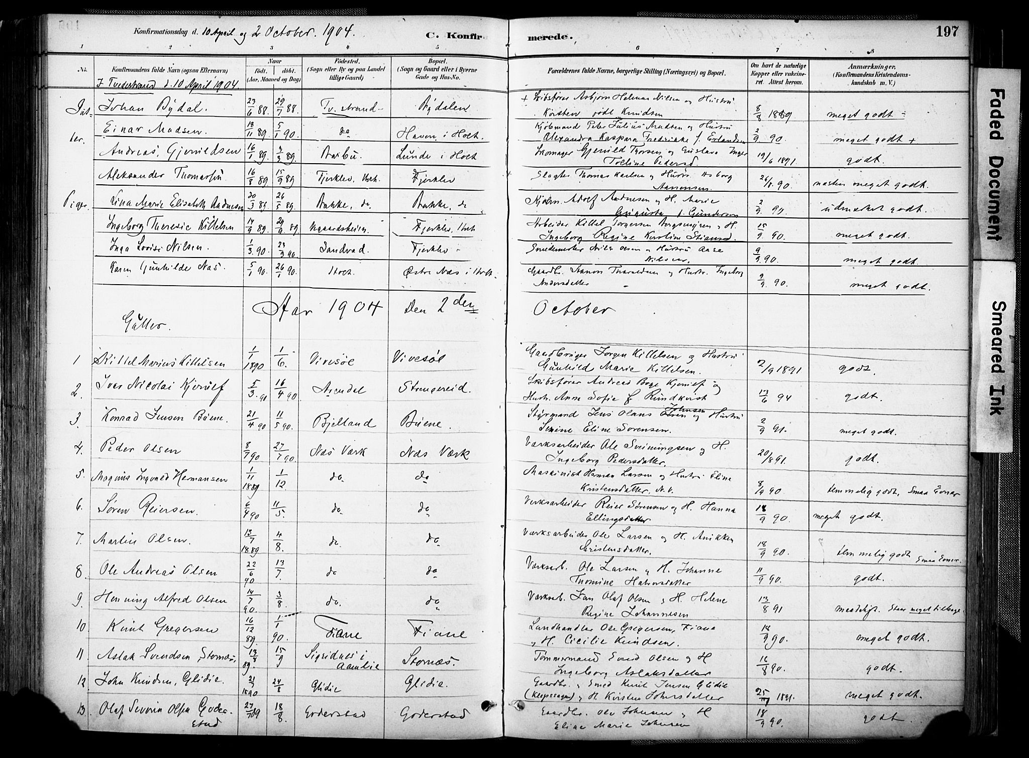 Holt sokneprestkontor, AV/SAK-1111-0021/F/Fa/L0012: Parish register (official) no. A 12, 1885-1907, p. 197