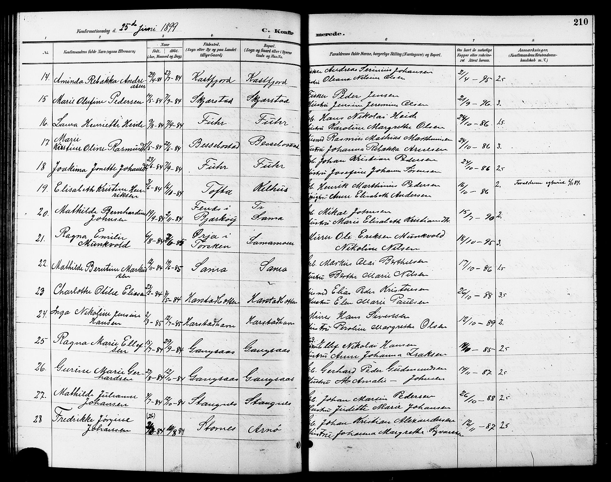 Trondenes sokneprestkontor, SATØ/S-1319/H/Hb/L0011klokker: Parish register (copy) no. 11, 1891-1906, p. 210