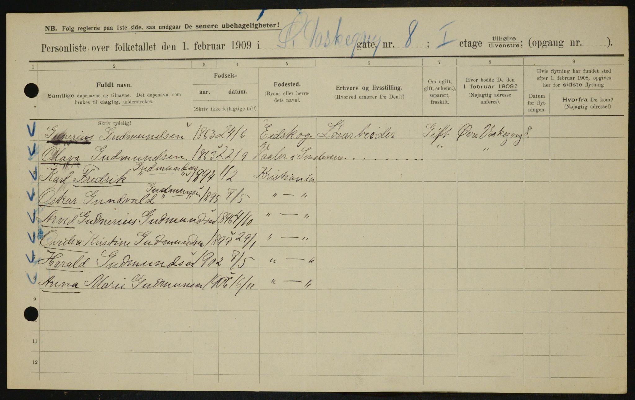 OBA, Municipal Census 1909 for Kristiania, 1909, p. 118048