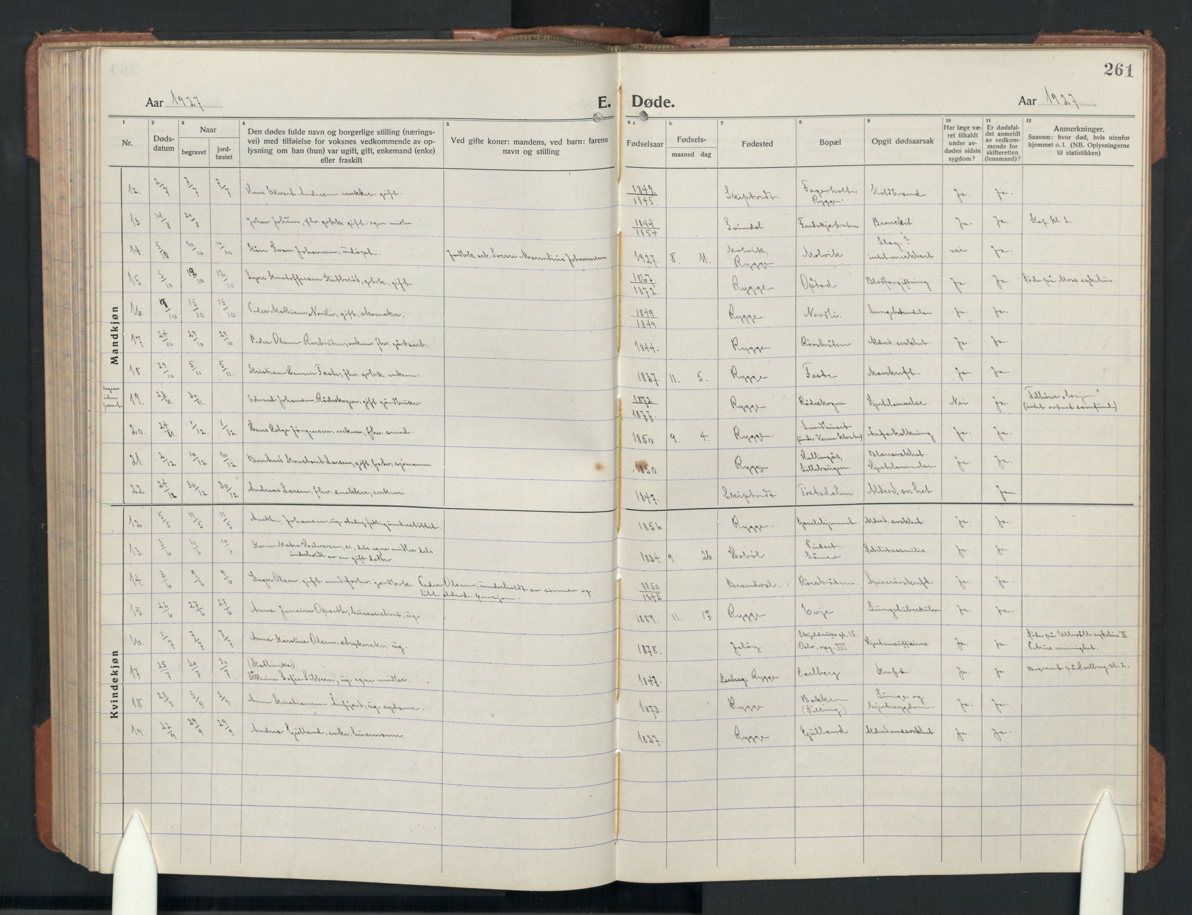 Rygge prestekontor Kirkebøker, AV/SAO-A-10084b/G/Ga/L0004: Parish register (copy) no. 4, 1922-1953, p. 261