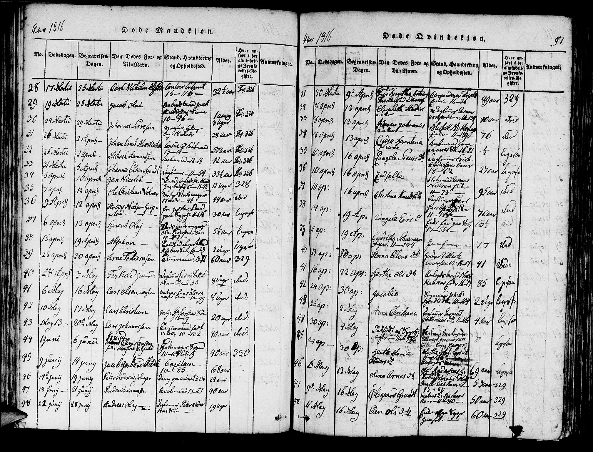 Domkirken sokneprestembete, AV/SAB-A-74801/H/Haa/L0010: Parish register (official) no. A 10, 1816-1821, p. 97