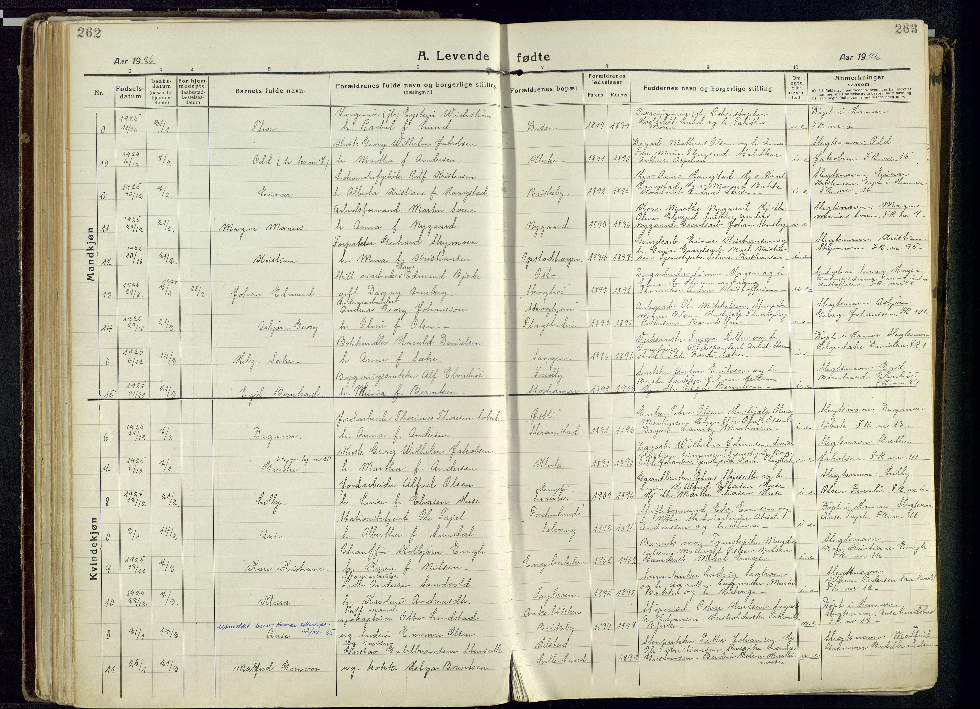 Vang prestekontor, Hedmark, AV/SAH-PREST-008/H/Ha/Haa/L0022: Parish register (official) no. 22, 1918-1944, p. 262-263