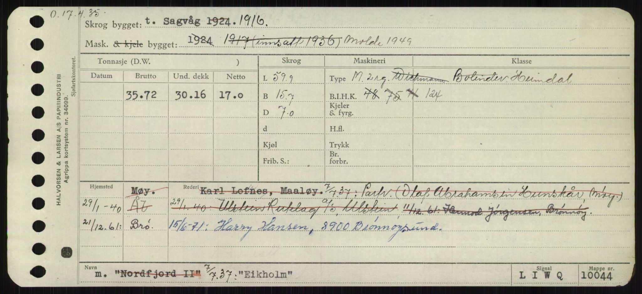 Sjøfartsdirektoratet med forløpere, Skipsmålingen, RA/S-1627/H/Ha/L0002/0001: Fartøy, Eik-Hill / Fartøy, Eik-F, p. 9