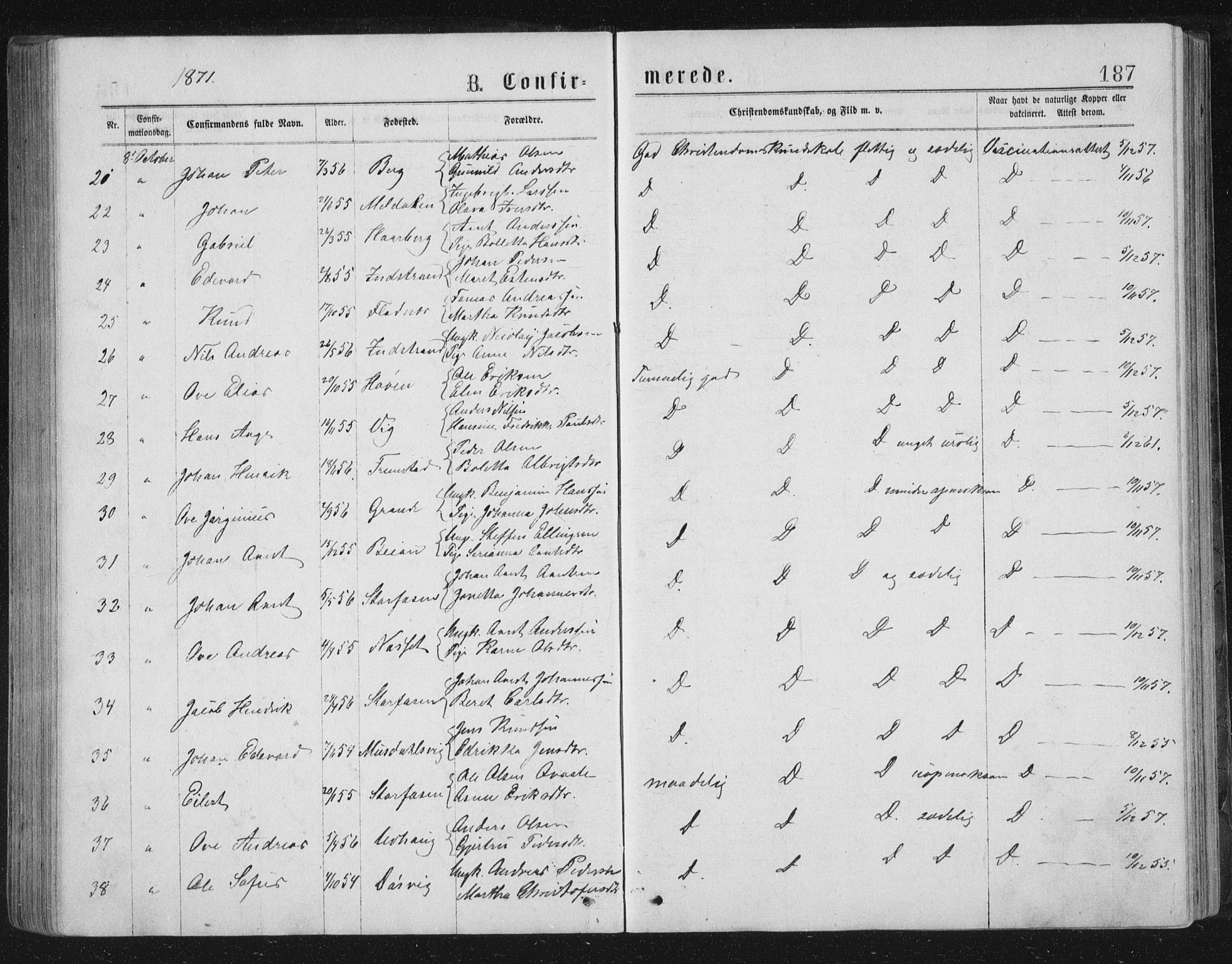 Ministerialprotokoller, klokkerbøker og fødselsregistre - Sør-Trøndelag, AV/SAT-A-1456/659/L0745: Parish register (copy) no. 659C02, 1869-1892, p. 187