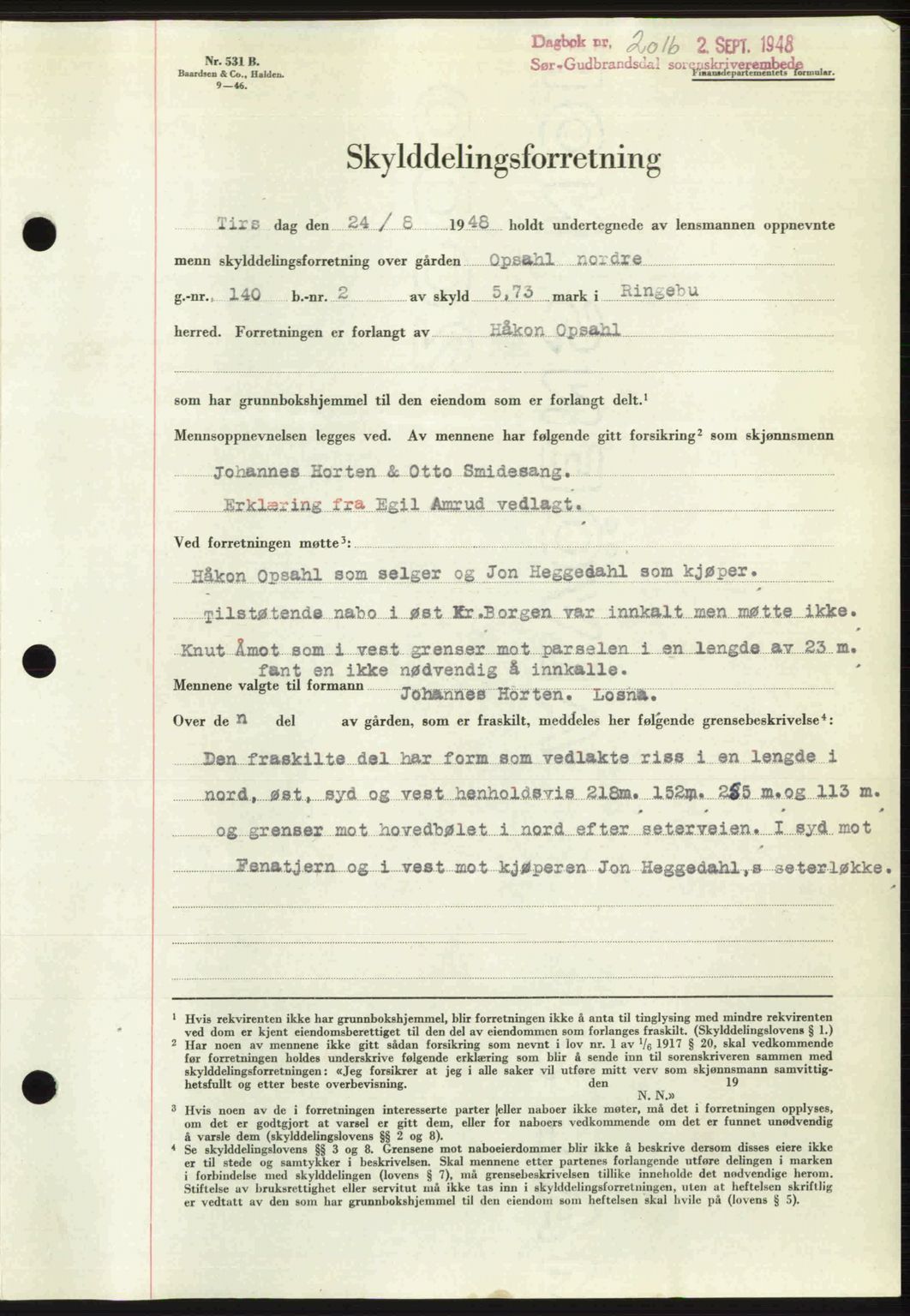 Sør-Gudbrandsdal tingrett, SAH/TING-004/H/Hb/Hbd/L0022: Mortgage book no. A22, 1948-1948, Diary no: : 2016/1948