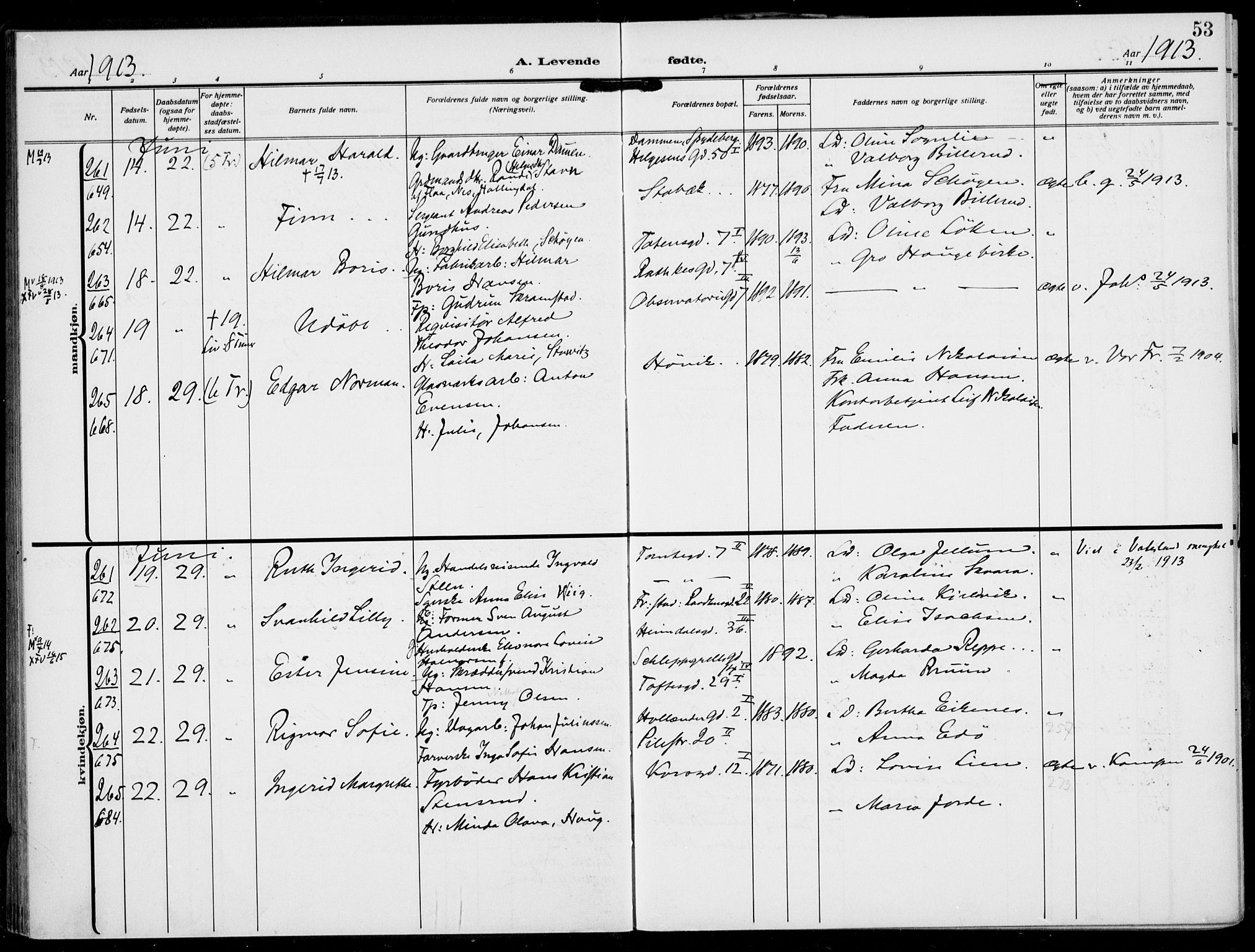 Rikshospitalet prestekontor Kirkebøker, SAO/A-10309b/F/L0015: Parish register (official) no. 15, 1913-1915, p. 53