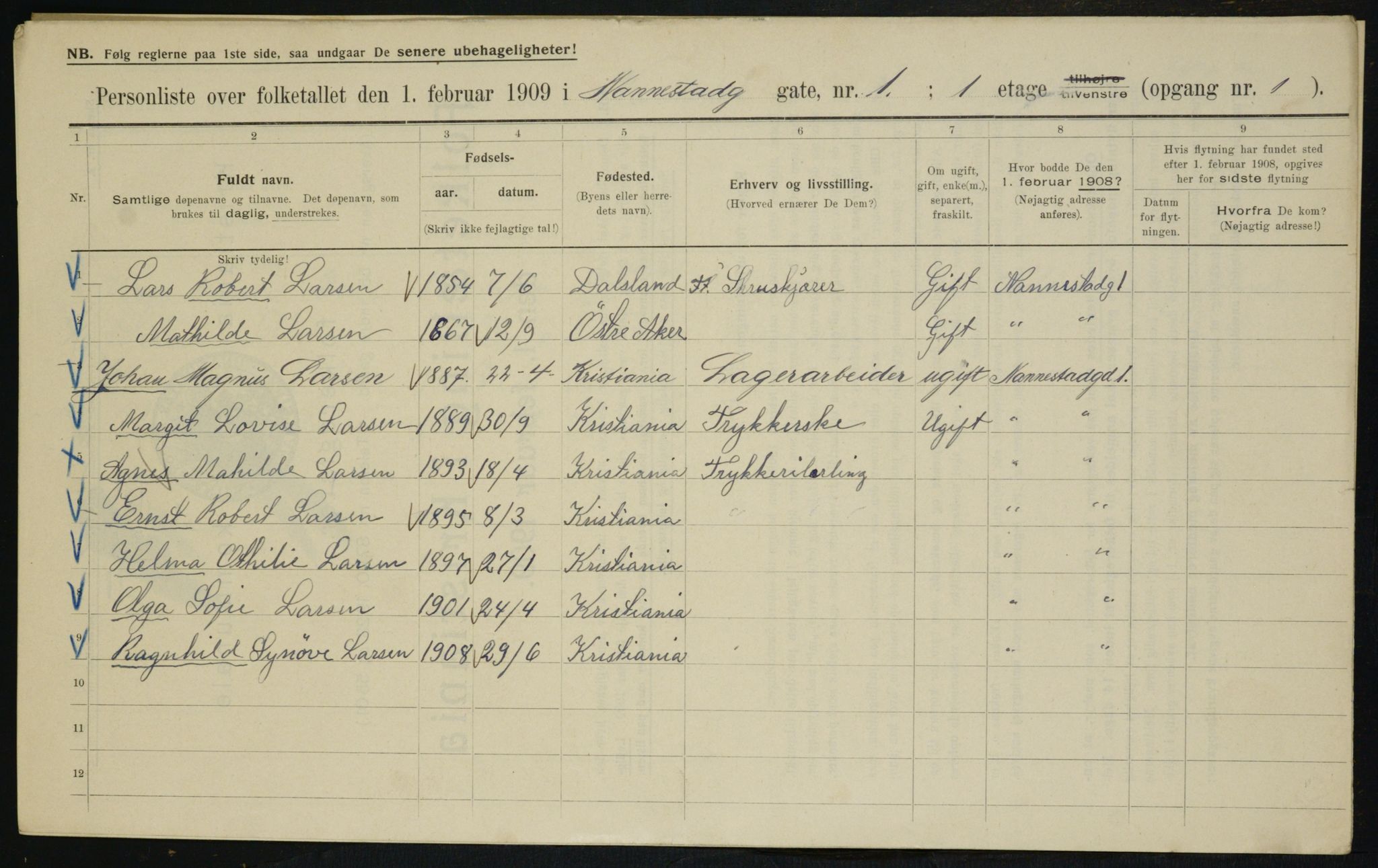 OBA, Municipal Census 1909 for Kristiania, 1909, p. 62561