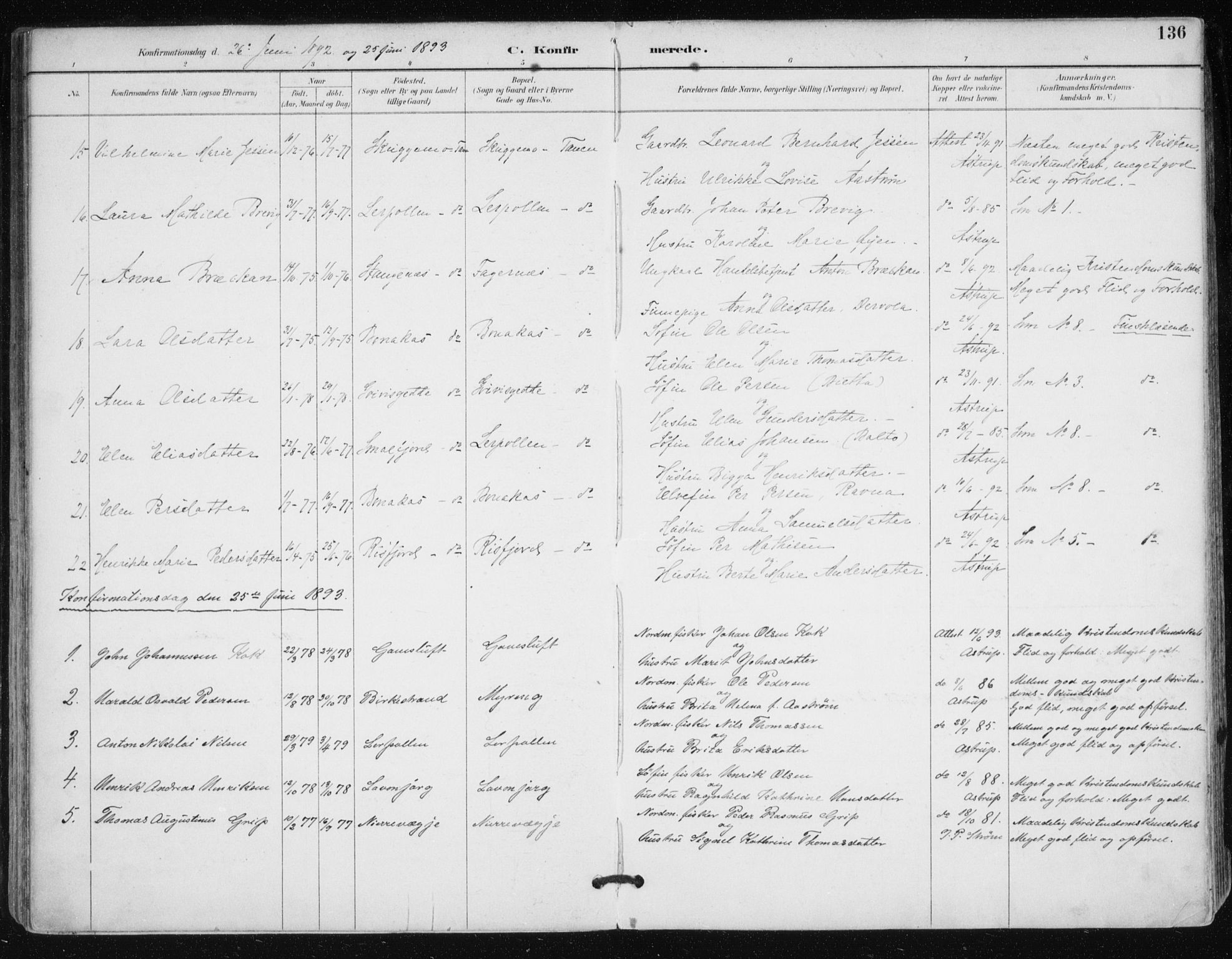 Tana sokneprestkontor, SATØ/S-1334/H/Ha/L0005kirke: Parish register (official) no. 5, 1891-1903, p. 136