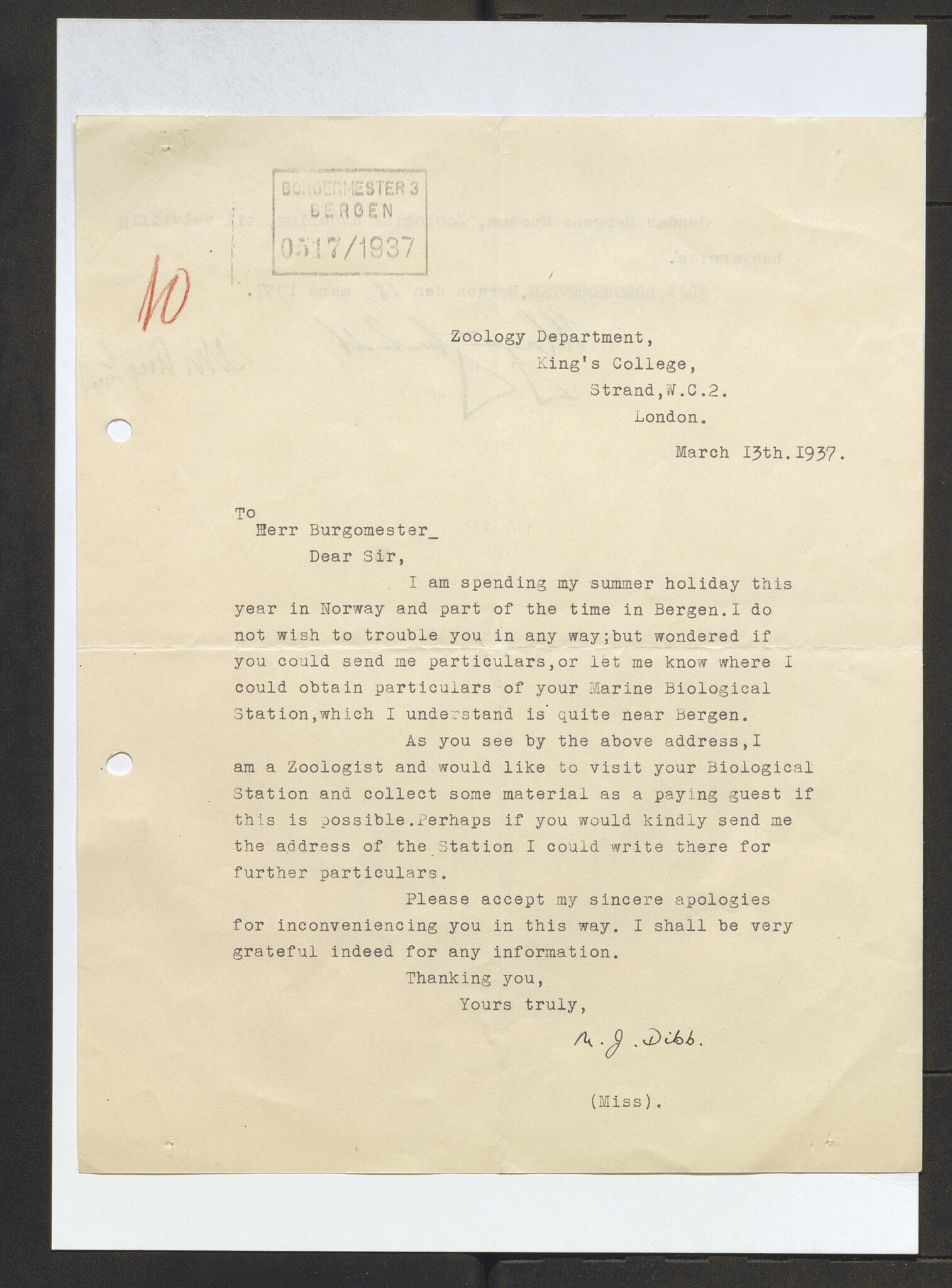 Bergens Museum, AV/SAB-A-17301/13/D/L0002: Korrespondanse , 1928-1940, p. 415