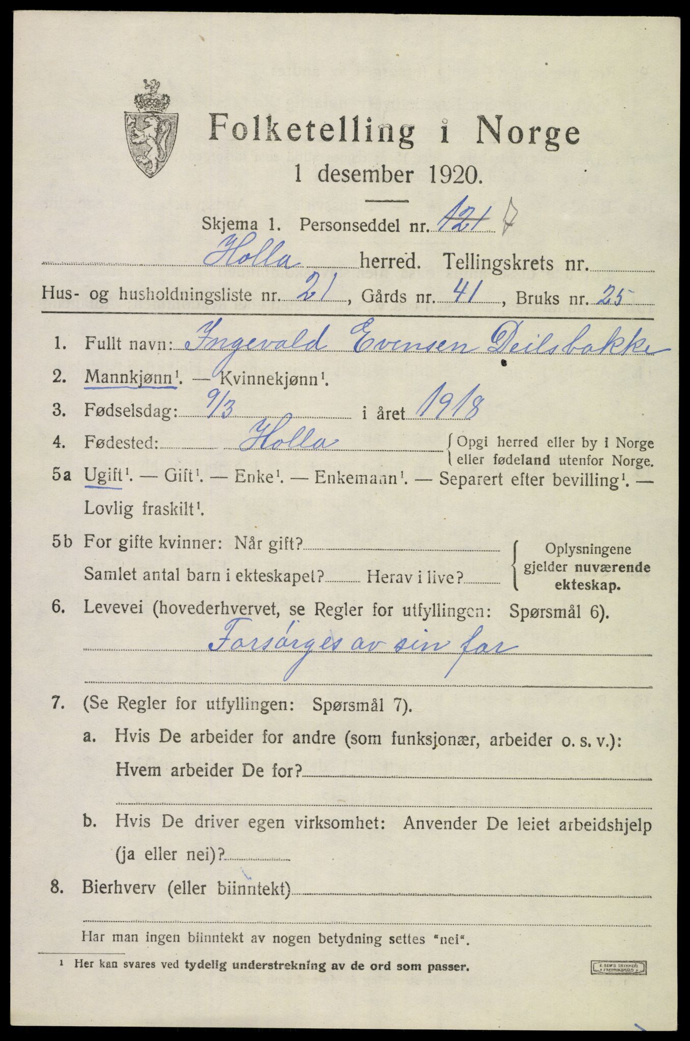 SAKO, 1920 census for Holla, 1920, p. 4665