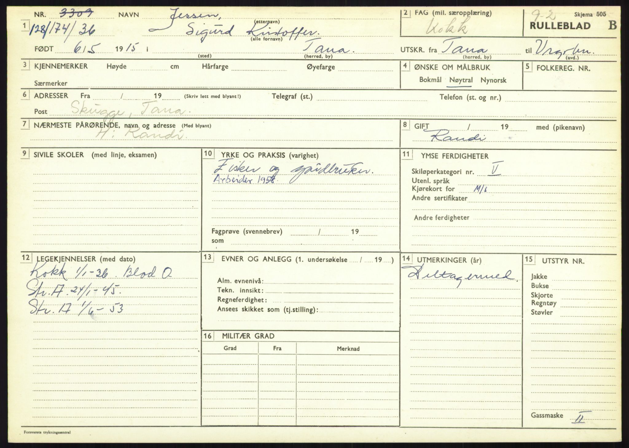 Forsvaret, Varanger bataljon, AV/RA-RAFA-2258/1/D/L0445: Rulleblad for menige født 1915-1916, 1915-1916, p. 92