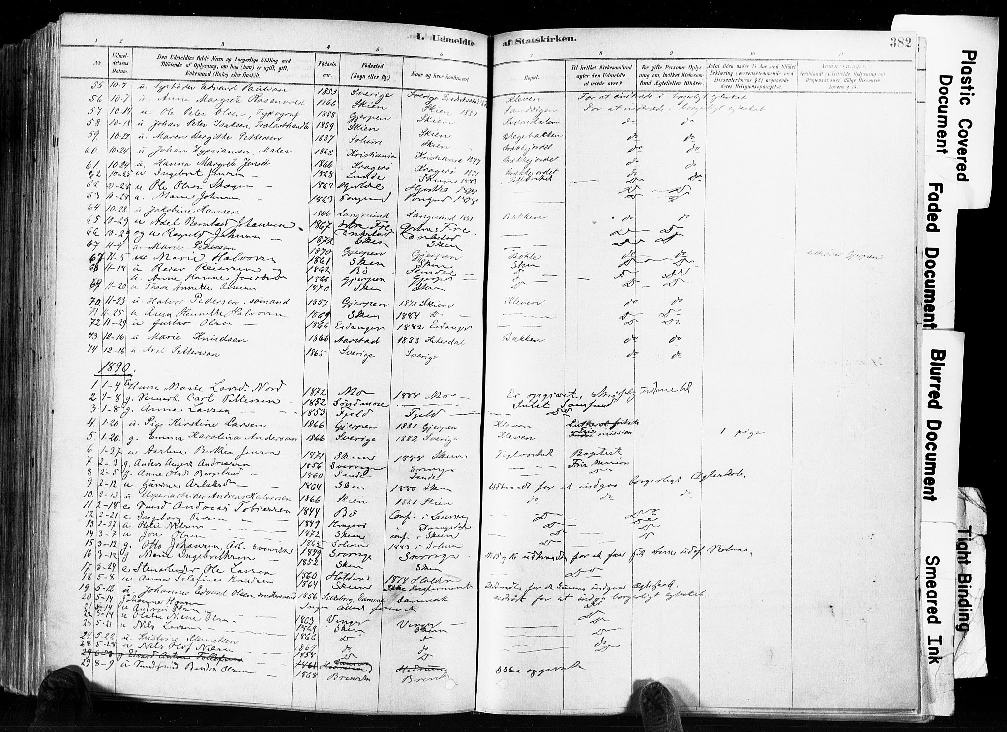 Skien kirkebøker, AV/SAKO-A-302/F/Fa/L0009: Parish register (official) no. 9, 1878-1890, p. 382