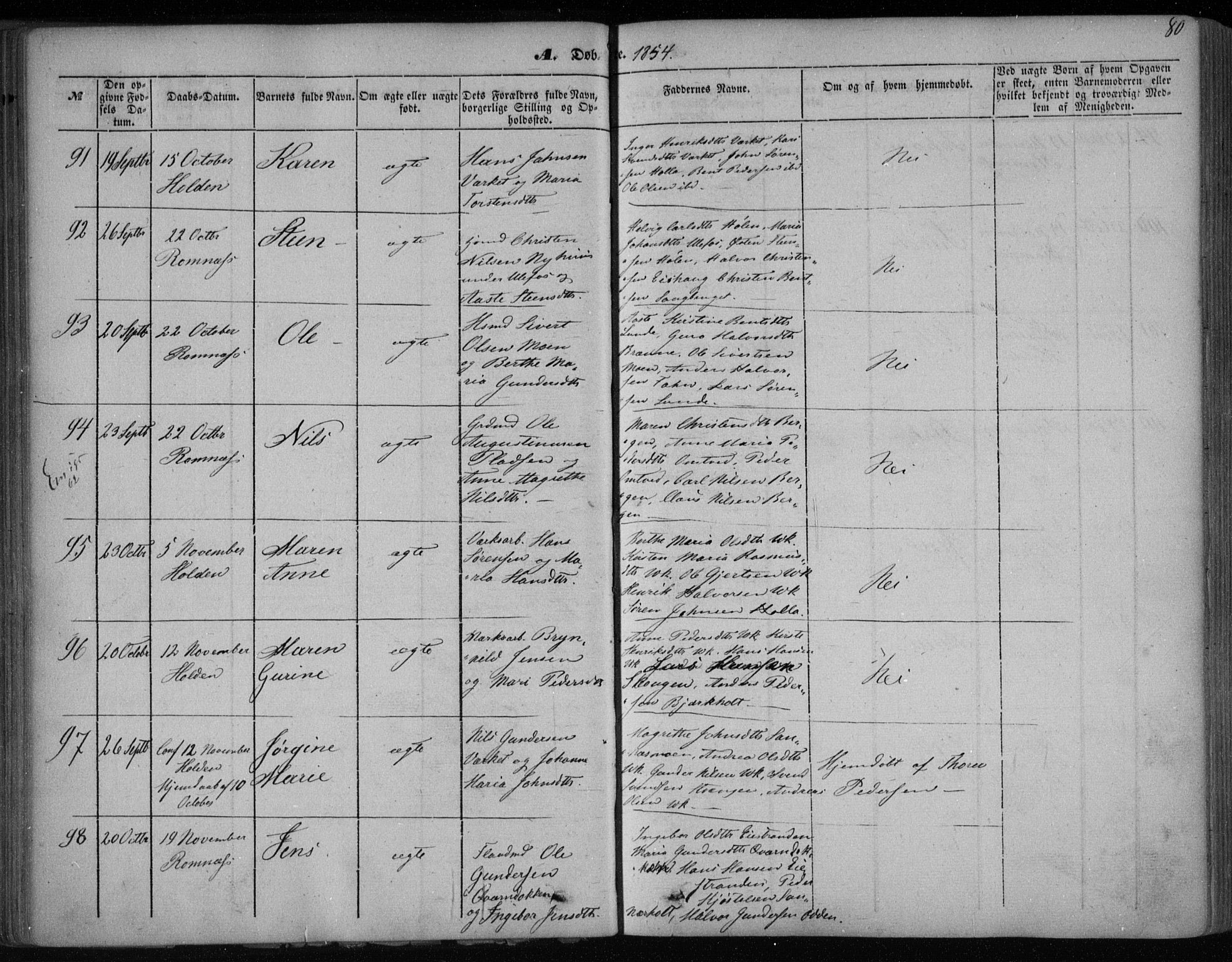 Holla kirkebøker, AV/SAKO-A-272/F/Fa/L0005: Parish register (official) no. 5, 1849-1860, p. 80