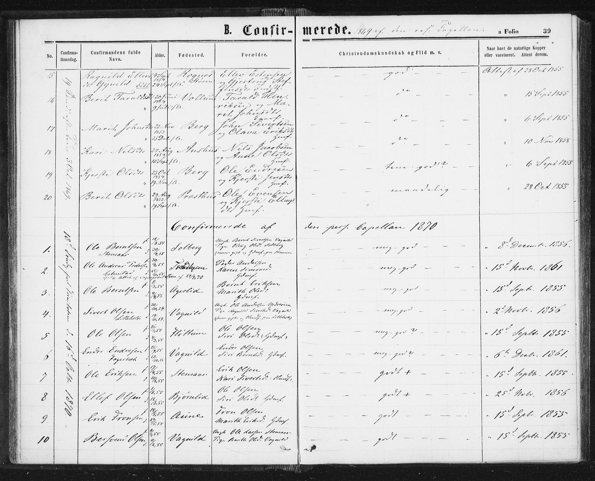 Ministerialprotokoller, klokkerbøker og fødselsregistre - Sør-Trøndelag, SAT/A-1456/689/L1039: Parish register (official) no. 689A04, 1865-1878, p. 39