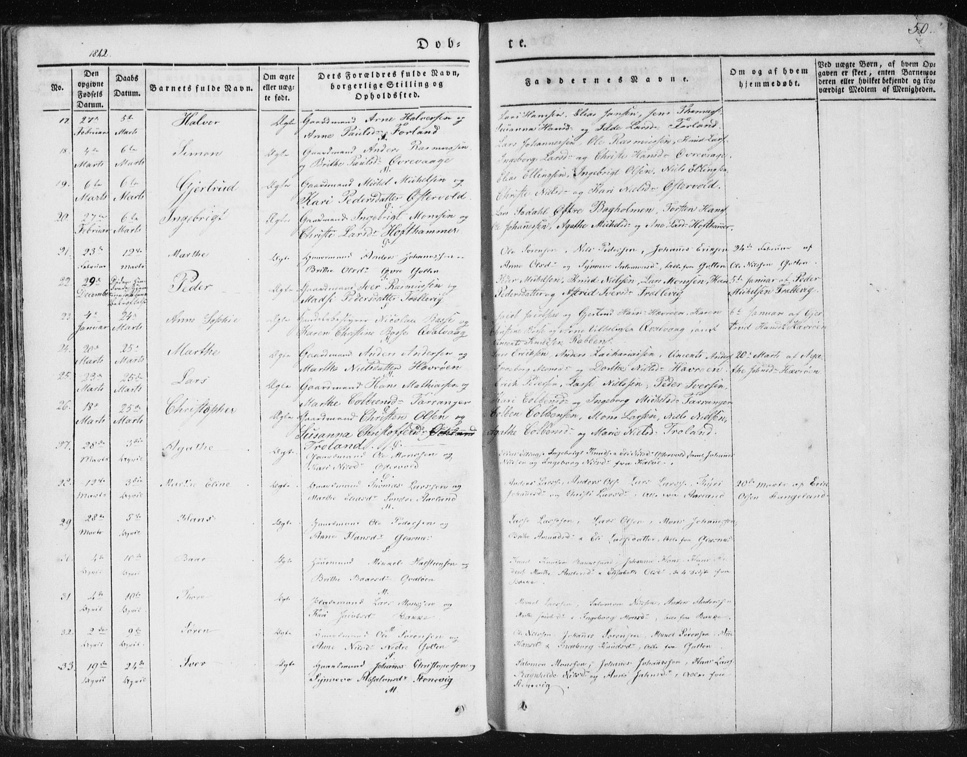 Sund sokneprestembete, AV/SAB-A-99930: Parish register (official) no. A 13, 1835-1849, p. 50