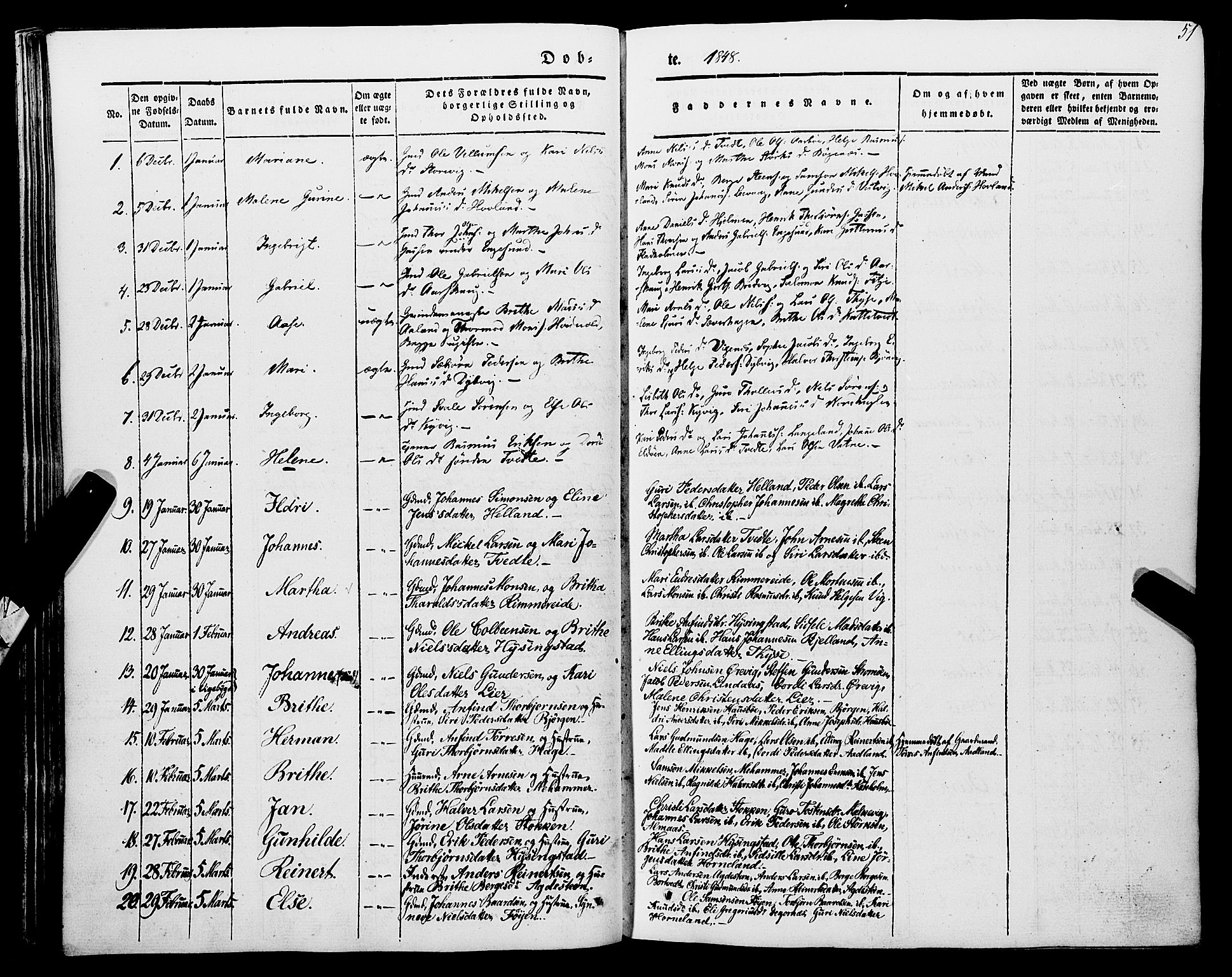 Stord sokneprestembete, SAB/A-78201/H/Haa: Parish register (official) no. A 7, 1841-1861, p. 51