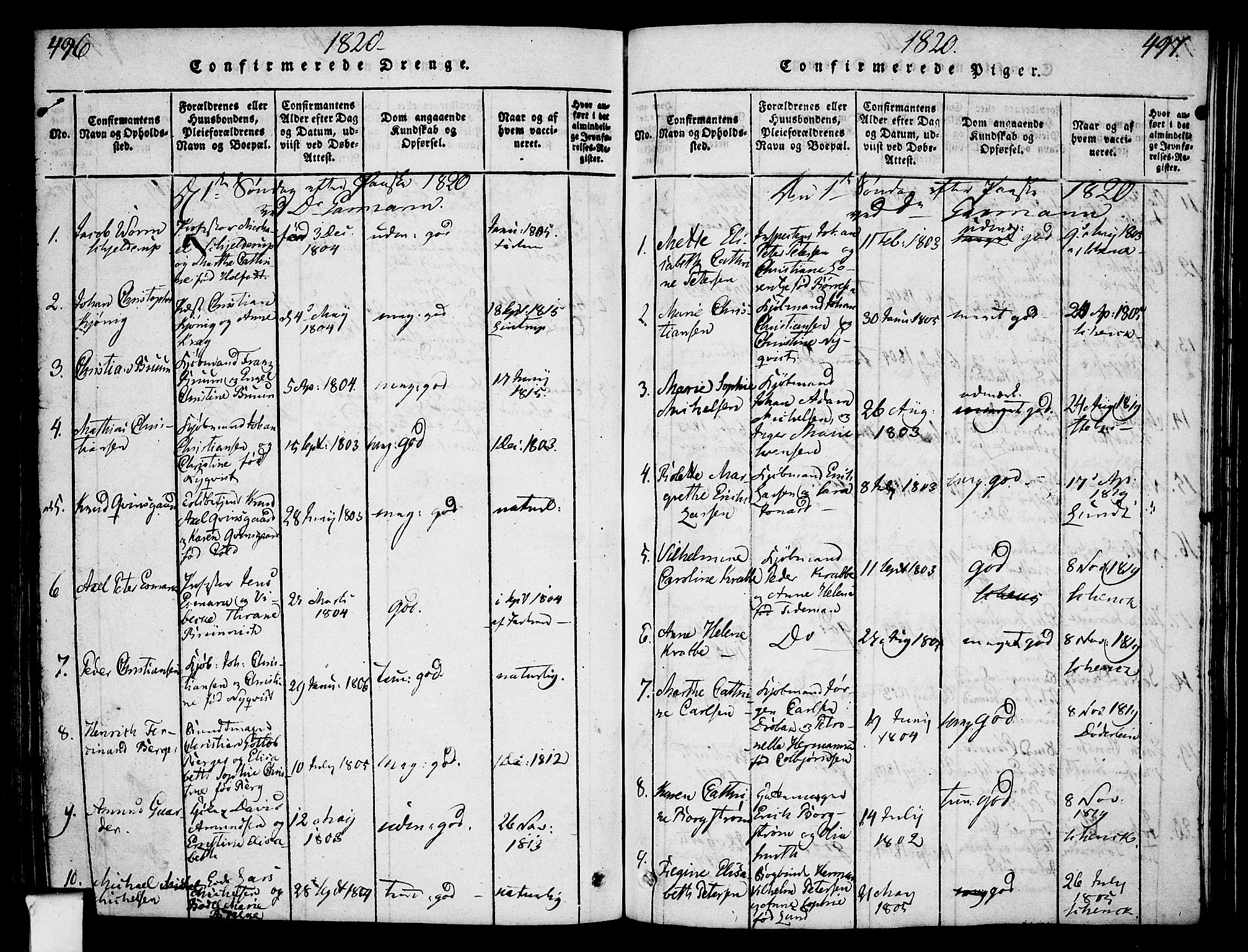 Oslo domkirke Kirkebøker, SAO/A-10752/F/Fa/L0007: Parish register (official) no. 7, 1817-1824, p. 496-497