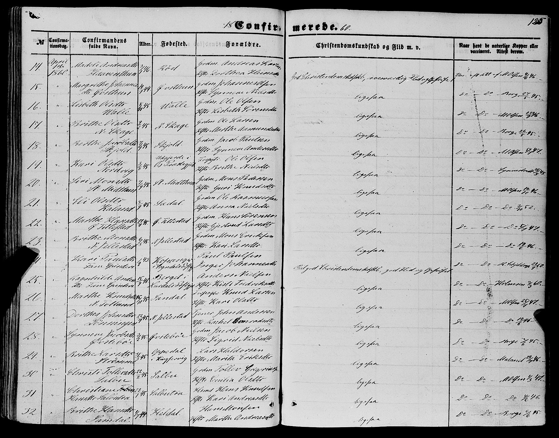 Fana Sokneprestembete, AV/SAB-A-75101/H/Haa/Haaa/L0011: Parish register (official) no. A 11, 1851-1862, p. 125