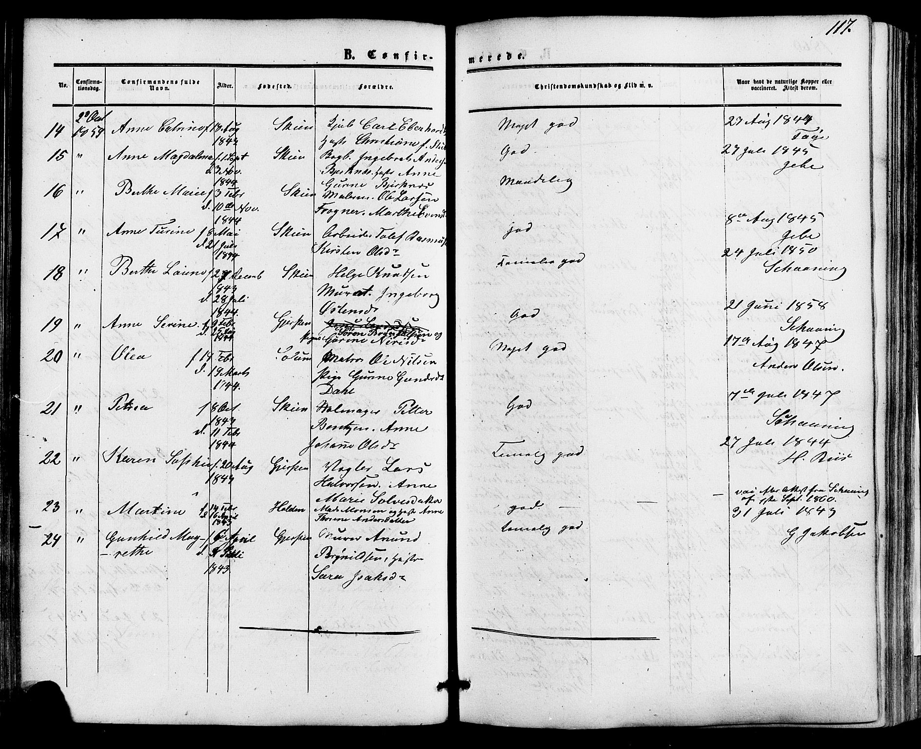Skien kirkebøker, SAKO/A-302/F/Fa/L0007: Parish register (official) no. 7, 1856-1865, p. 117