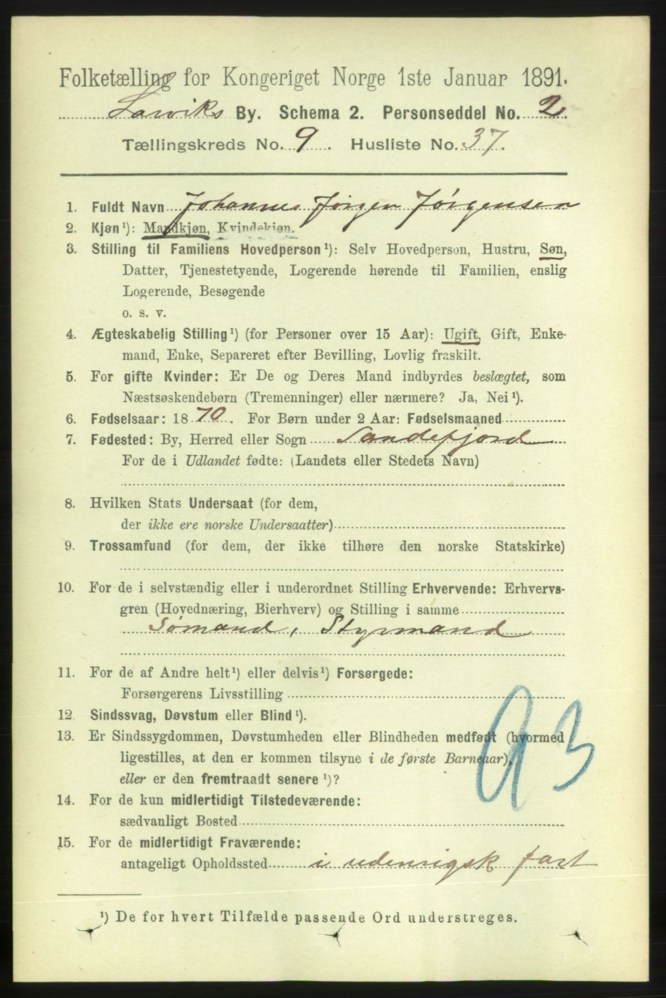 RA, 1891 census for 0707 Larvik, 1891, p. 8860