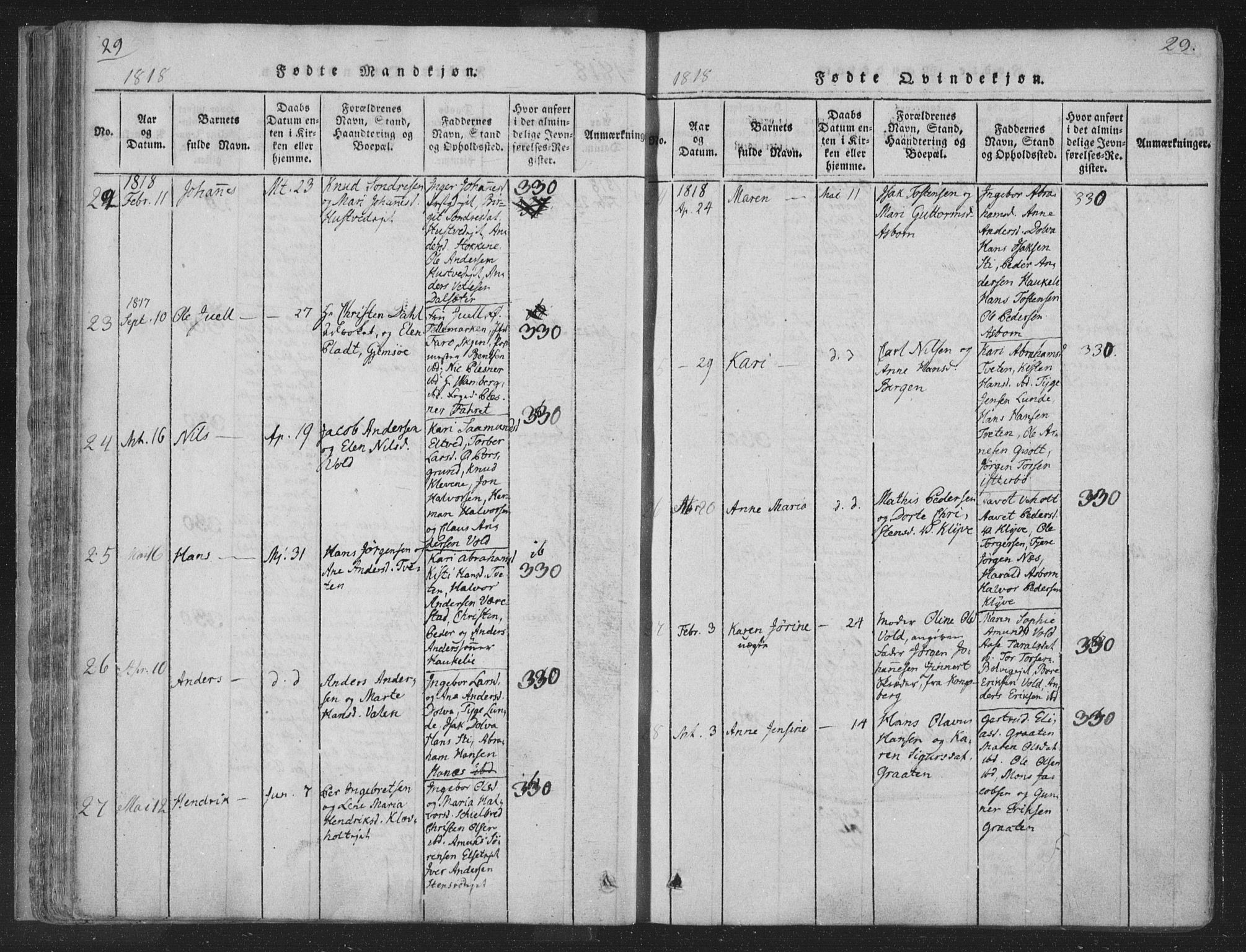 Solum kirkebøker, AV/SAKO-A-306/F/Fa/L0004: Parish register (official) no. I 4, 1814-1833, p. 29