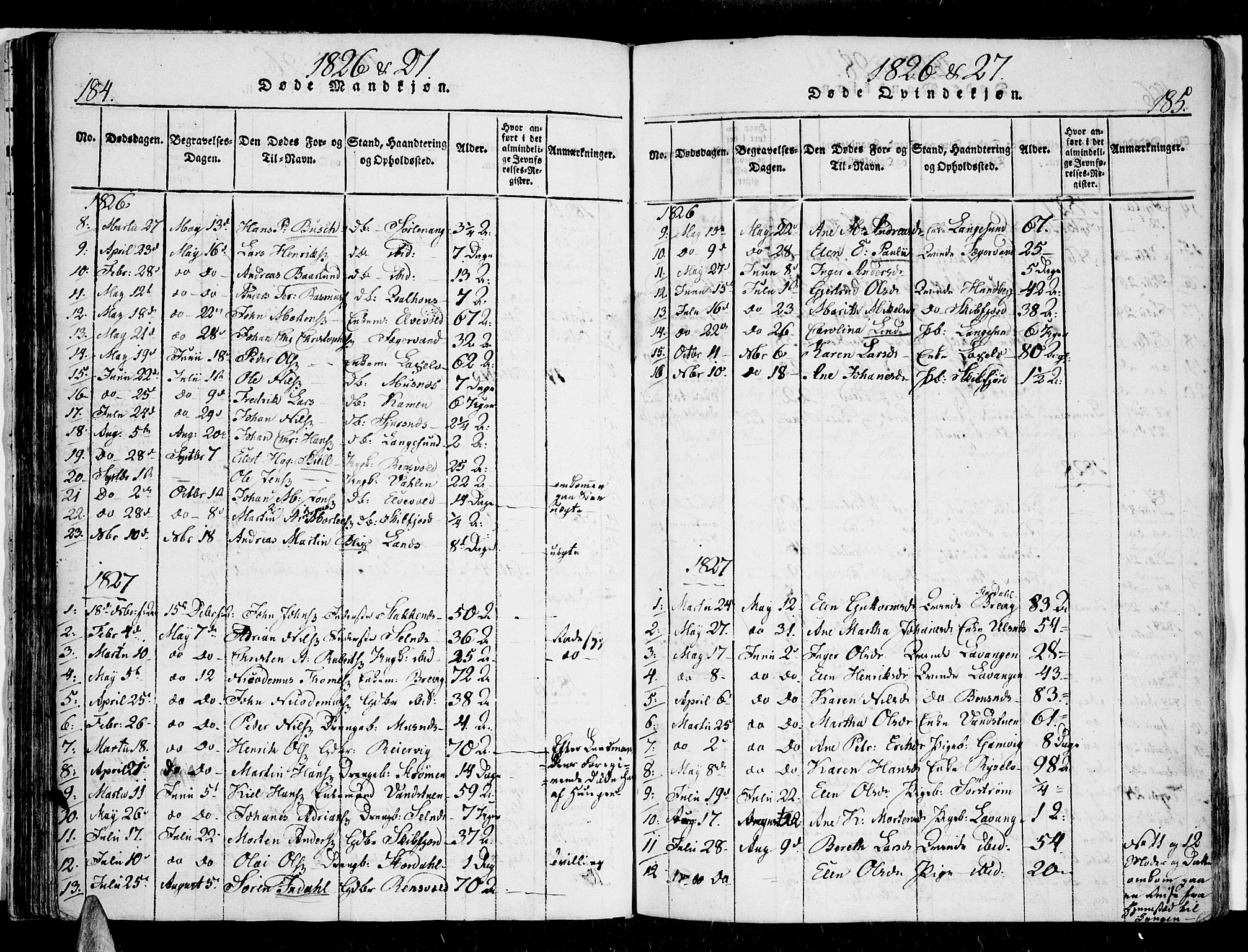 Karlsøy sokneprestembete, SATØ/S-1299/H/Ha/Haa/L0002kirke: Parish register (official) no. 2, 1823-1842, p. 184-185