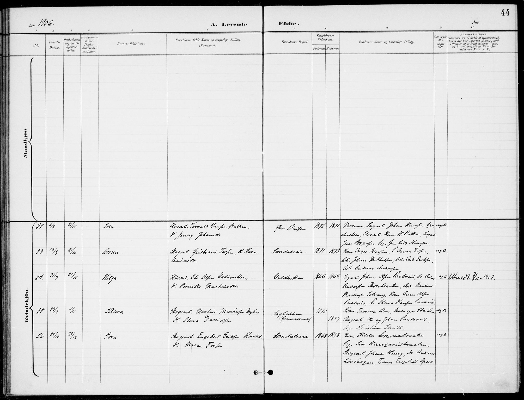 Ådal kirkebøker, AV/SAKO-A-248/F/Fb/L0002: Parish register (official) no. II 2, 1898-1917, p. 44