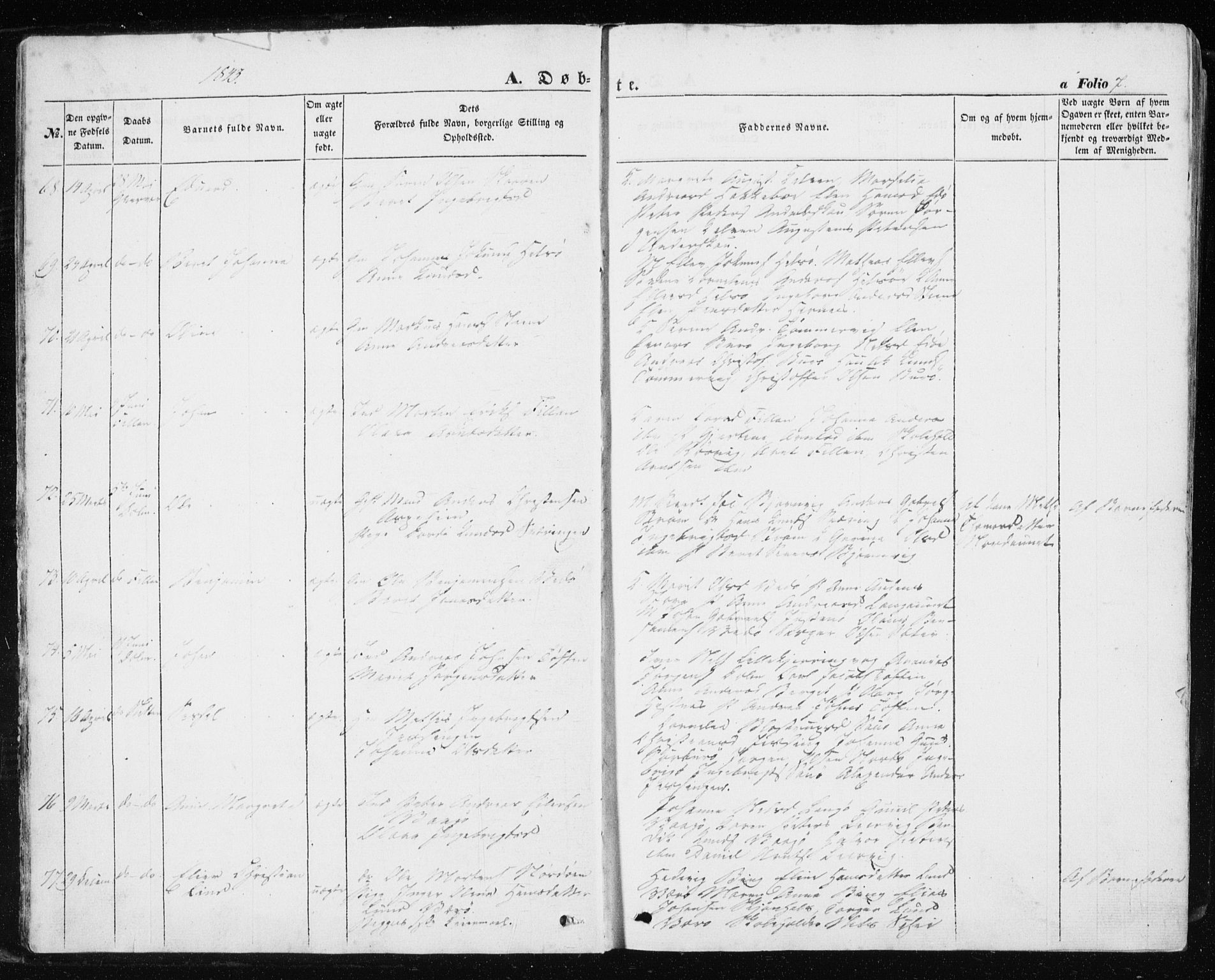 Ministerialprotokoller, klokkerbøker og fødselsregistre - Sør-Trøndelag, AV/SAT-A-1456/634/L0529: Parish register (official) no. 634A05, 1843-1851, p. 7