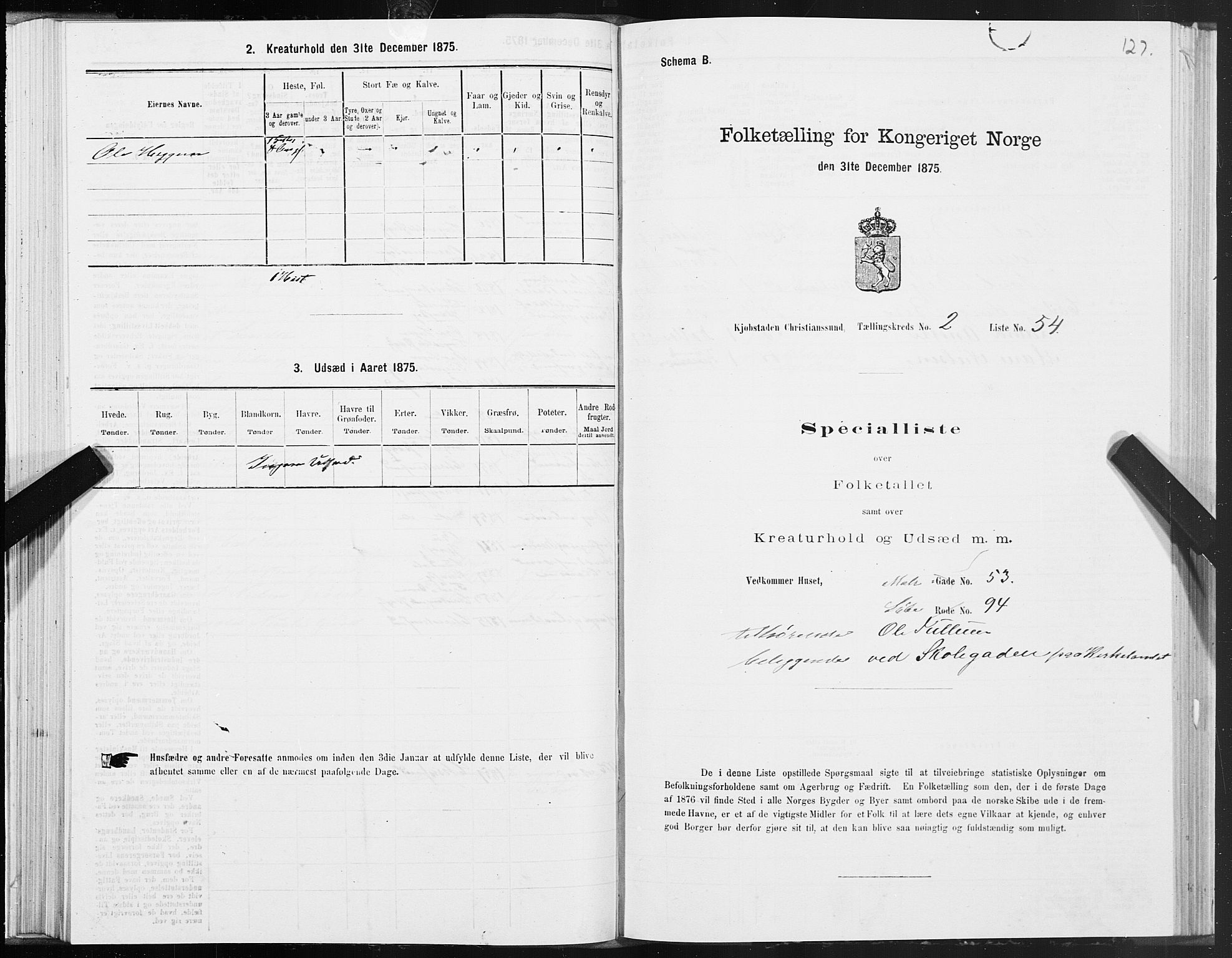 SAT, 1875 census for 1503B Kristiansund/Kristiansund, 1875, p. 2127