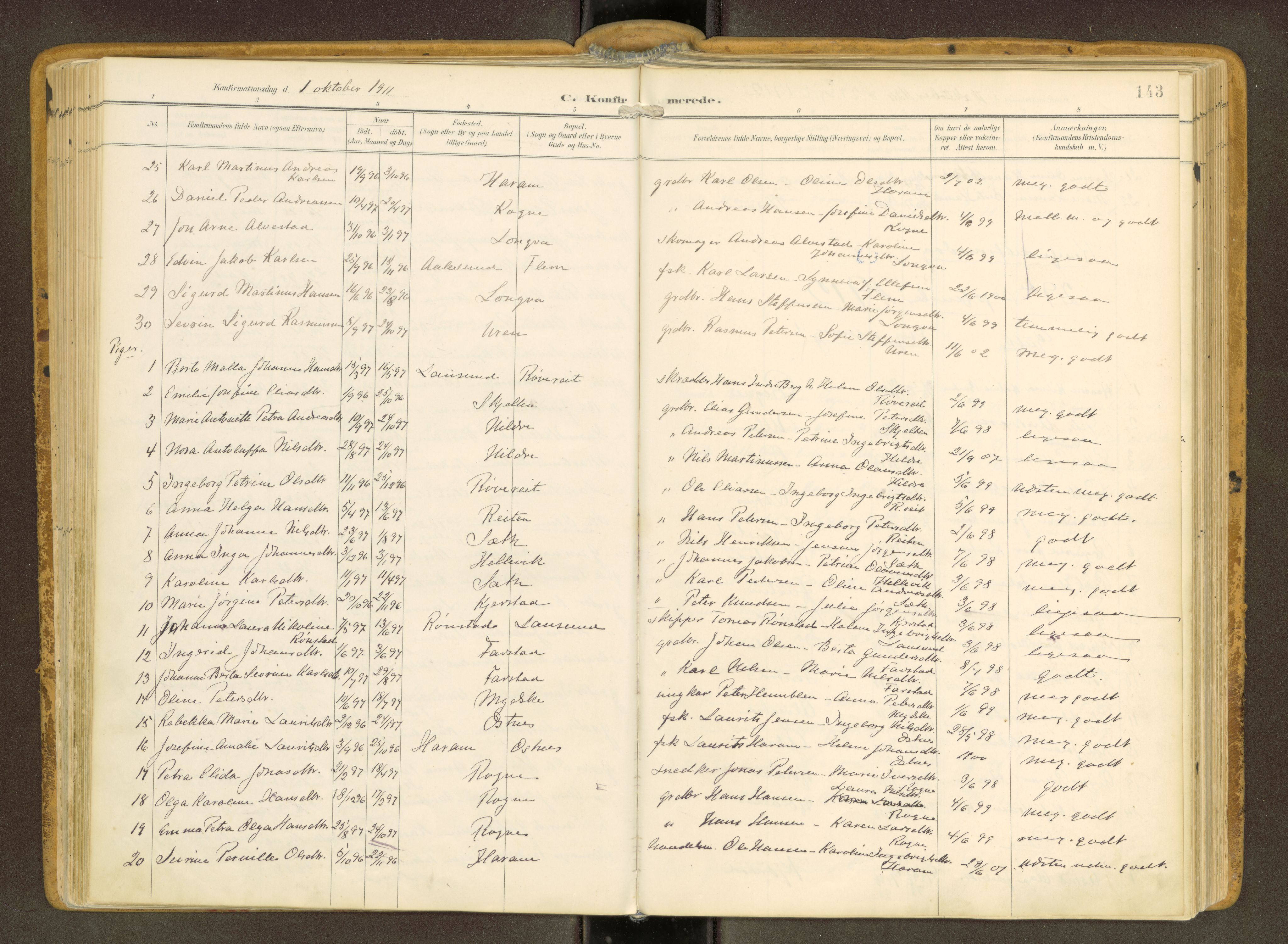 Ministerialprotokoller, klokkerbøker og fødselsregistre - Møre og Romsdal, SAT/A-1454/536/L0517: Parish register (official) no. 536A--, 1897-1917, p. 143