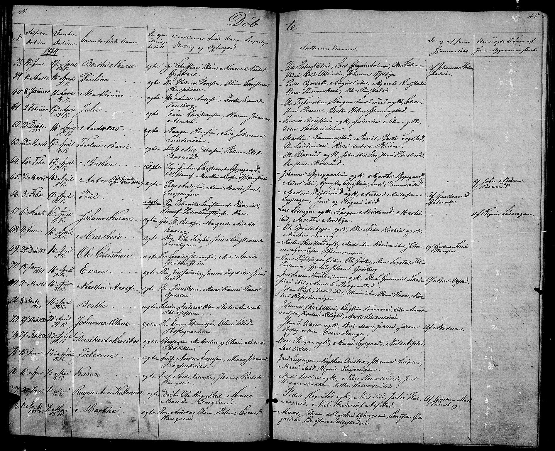 Østre Toten prestekontor, AV/SAH-PREST-104/H/Ha/Hab/L0003: Parish register (copy) no. 3, 1848-1857, p. 45