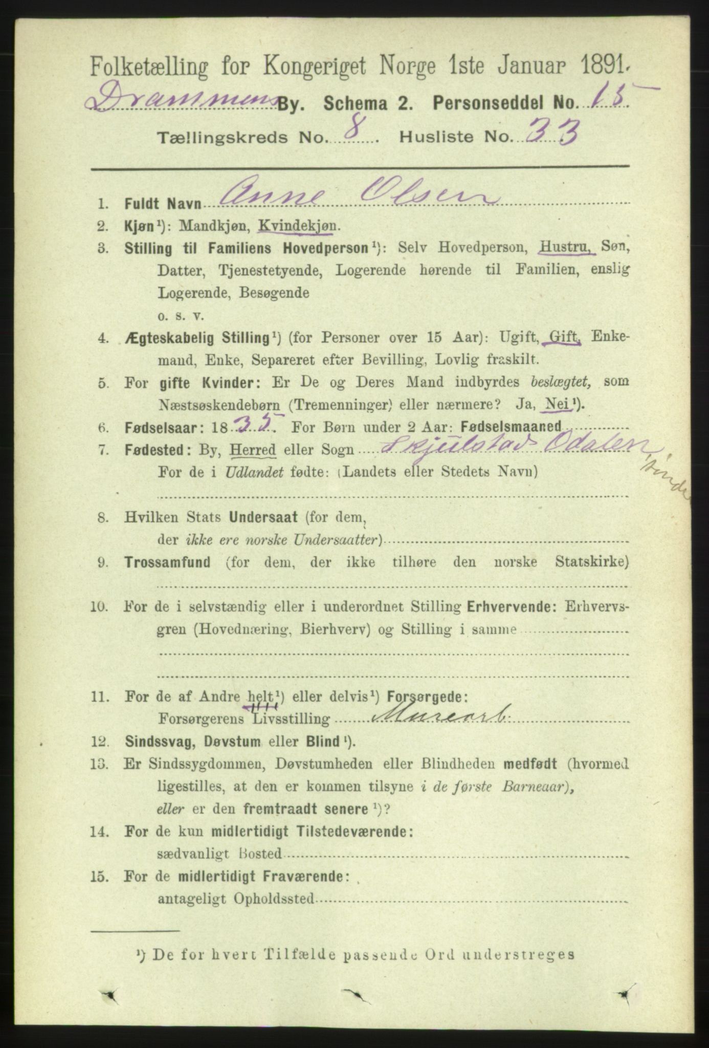 RA, 1891 census for 0602 Drammen, 1891, p. 7232